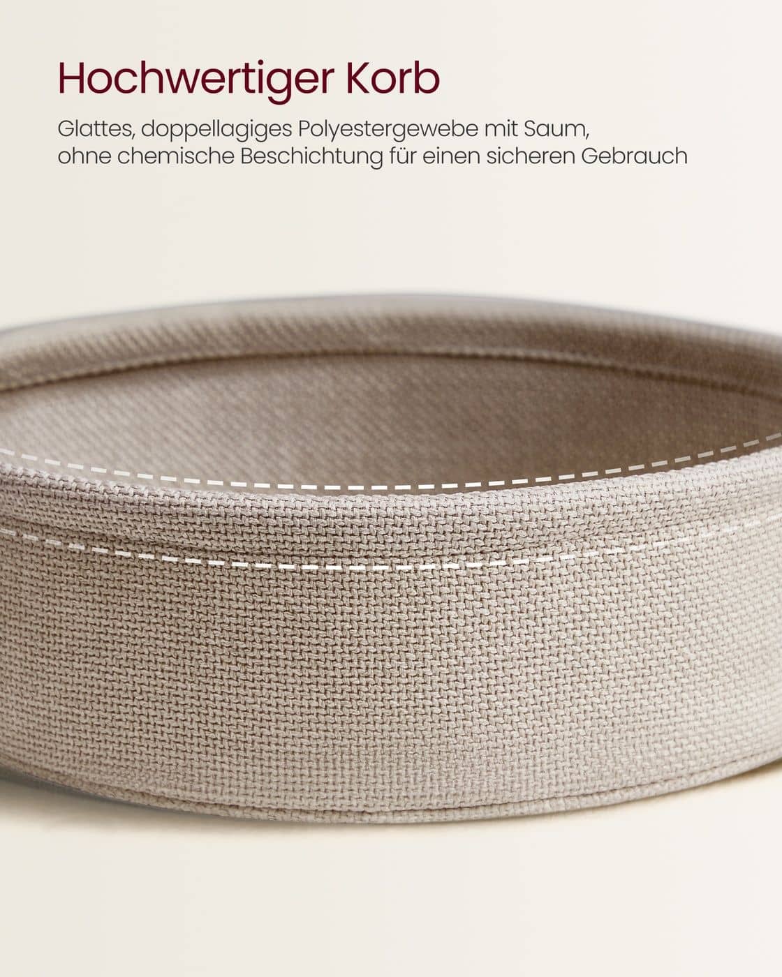 Couchtisch oval mit Stauraum und Stoffkorb Mattweiß-Kamelbraun