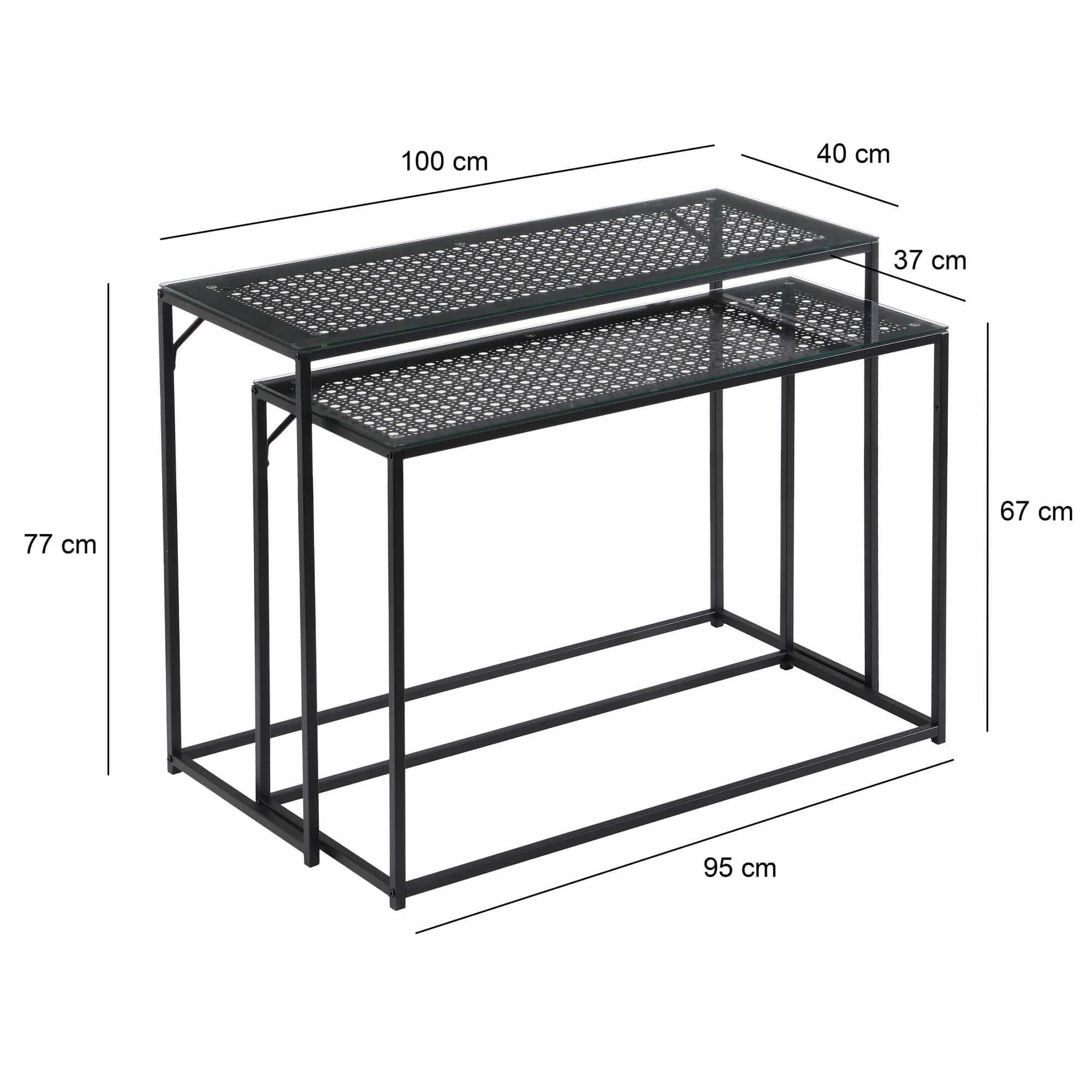 Konsolentisch Set 2er Schwarz Metall mit Glasplatte Konsolentisch Set 2er Schwarz Metall mit Glasplatte