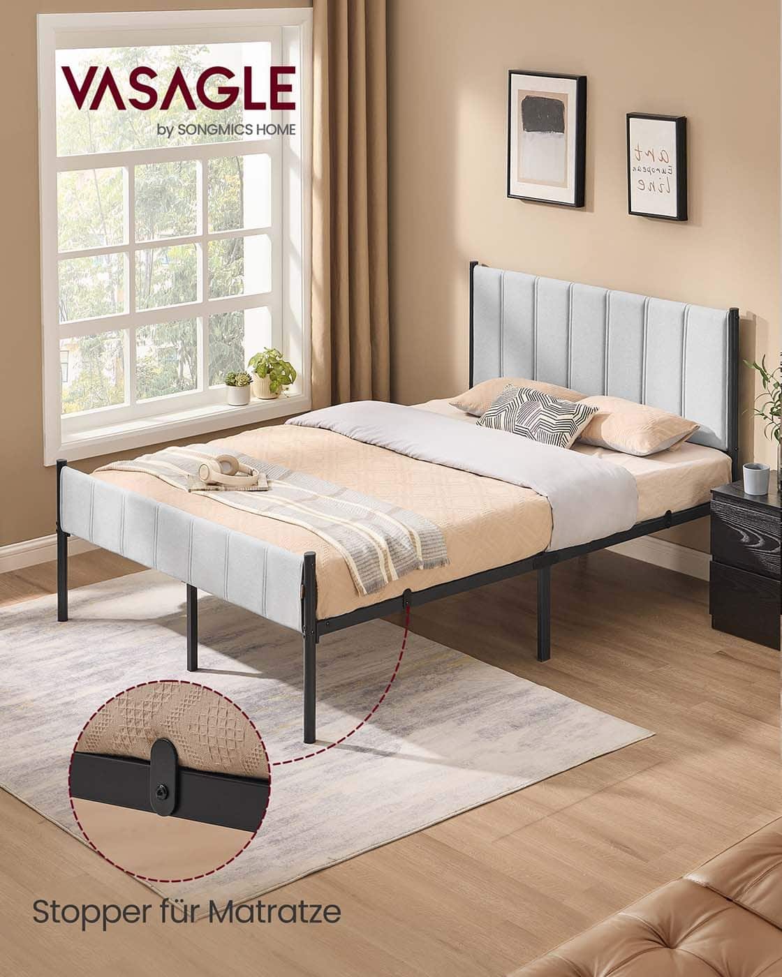 Doppelbettgestell 140 x 200 cm mit Stahl-Latten taubengrau Doppelbettgestell 140 x 200 cm mit Stahl-Latten taubengrau