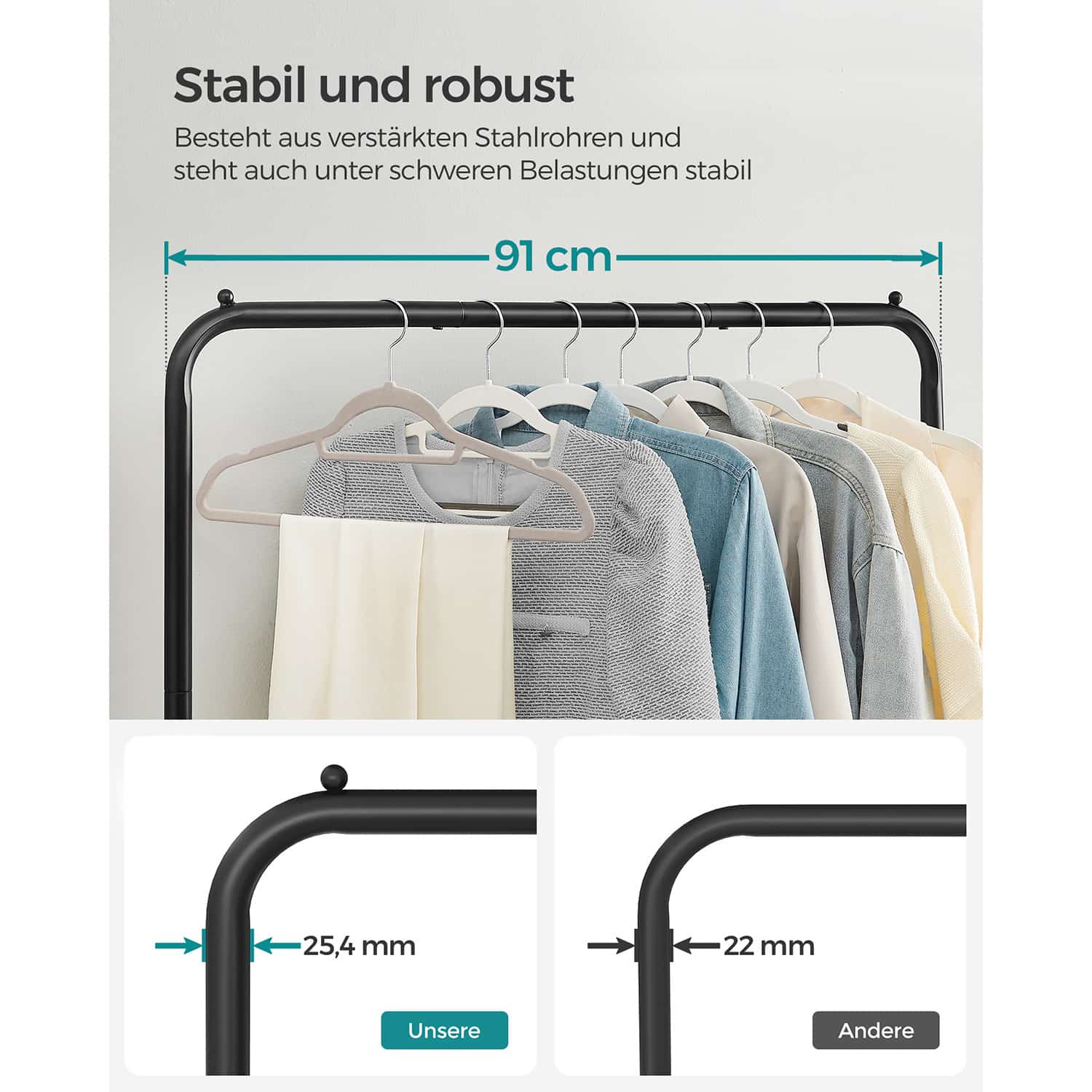 Kleiderständer auf Rollen schwarz-HSR25BK Kleiderständer auf Rollen schwarz-HSR25BK