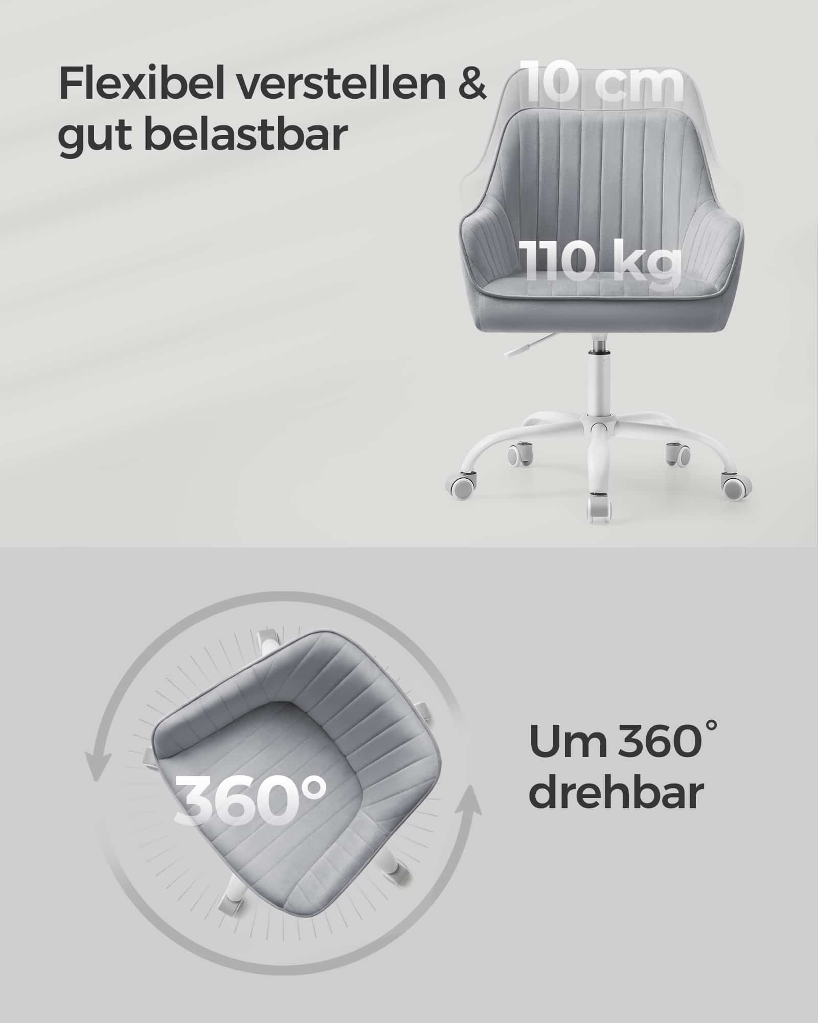 Bürostuhl mit Samtbezug höhenverstellbar und taubengrau Bürostuhl mit Samtbezug höhenverstellbar und taubengrau