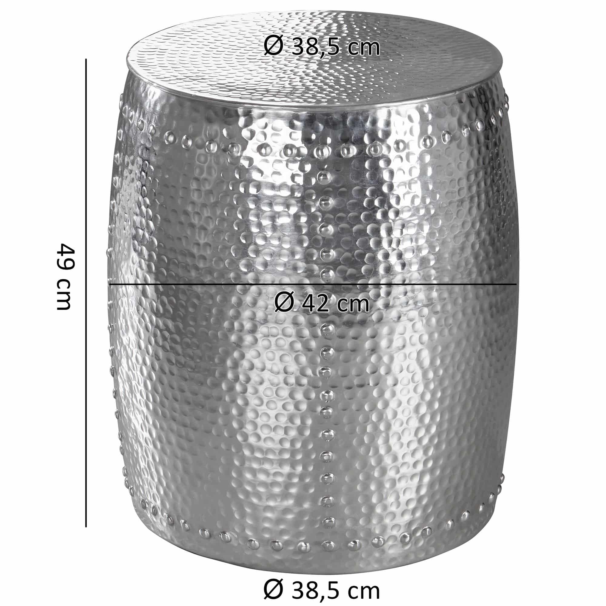 46278-WOHNLING-Beistelltisch-KARAM-42x42x48-cm-Alum Beistelltisch 42x49x42cm Aluminium Silber Dekotisch orientalisch rund