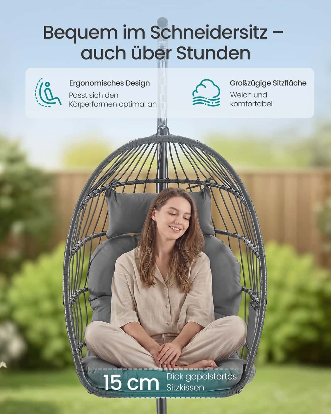 Hängesessel mit Gestell für entspannten Sitzkomfort grau