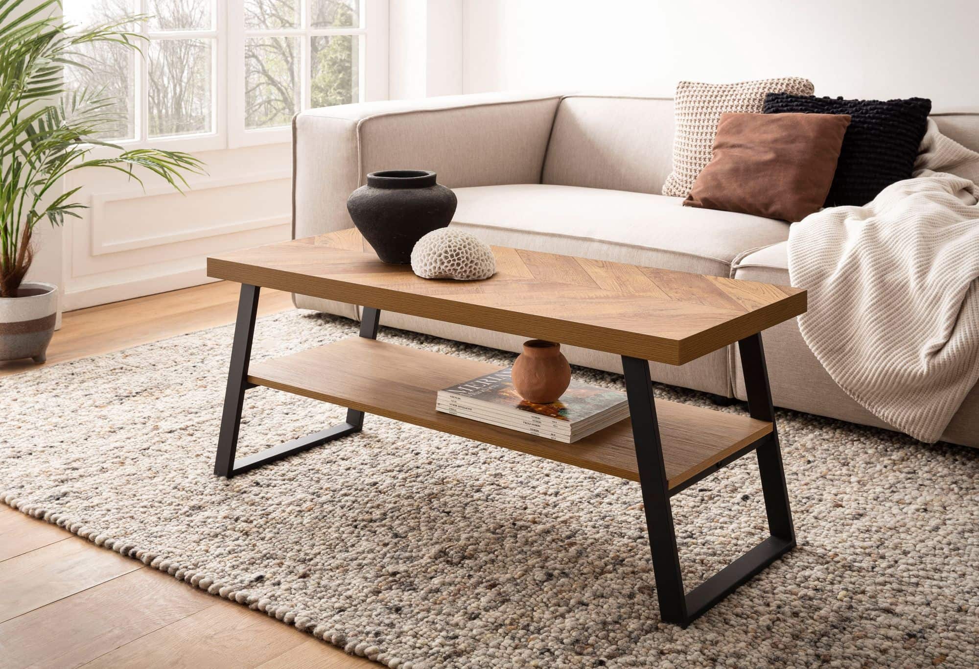 Couchtisch 100x40x41 cm Sofatisch Braun mit Fischgrät-Muster