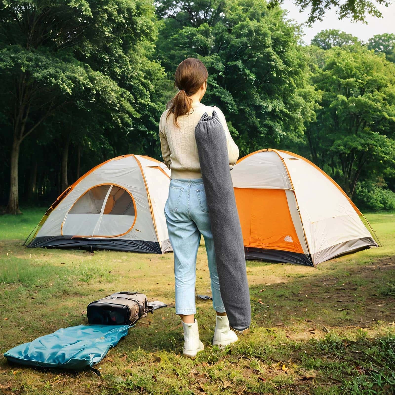 Hängematte 210 x 150 cm, Outdoor, mit 2 Holzstangen