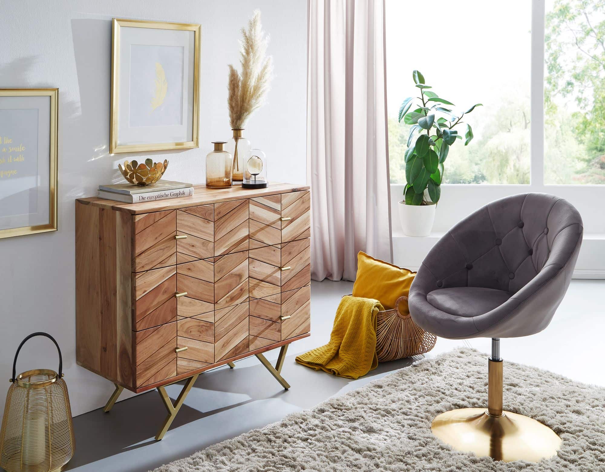 55959-Wohnling-Sideboard-90x40x85-cm-Akazie-WL6-161-WL6-161_1 Sideboard 90x86,5x40 cm Akazie Massivholz / Metall Anrichte