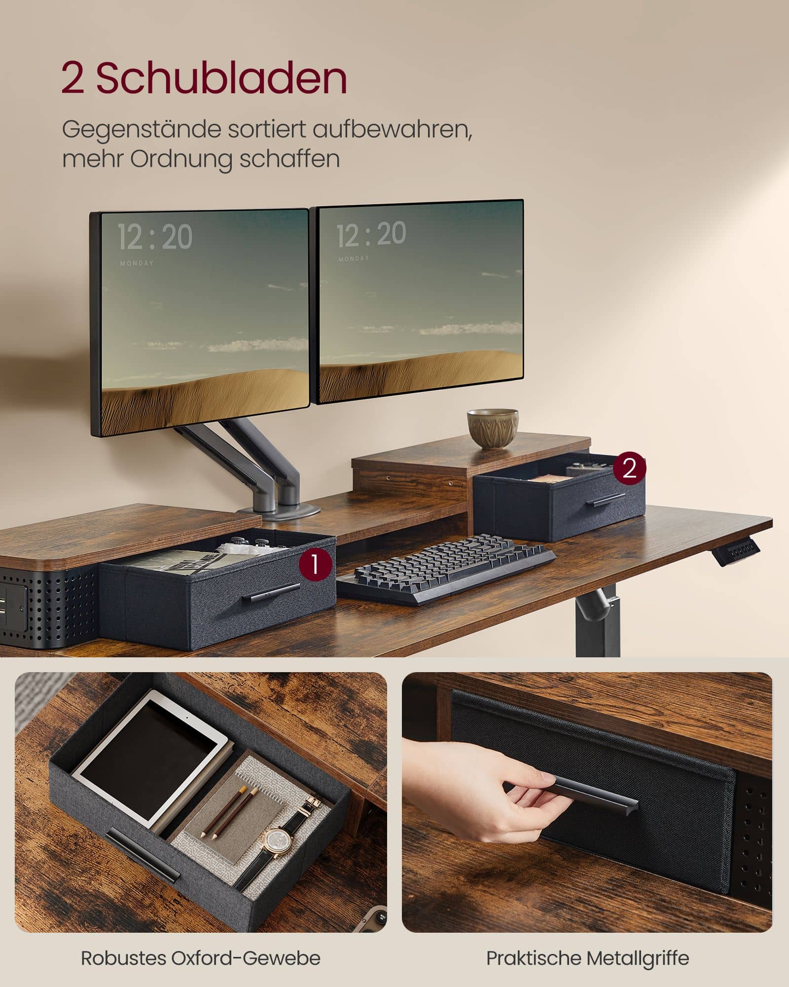 Schreibtisch Höhenverstellbar und elektrisch vintagebraun Schreibtisch Höhenverstellbar und elektrisch vintagebraun