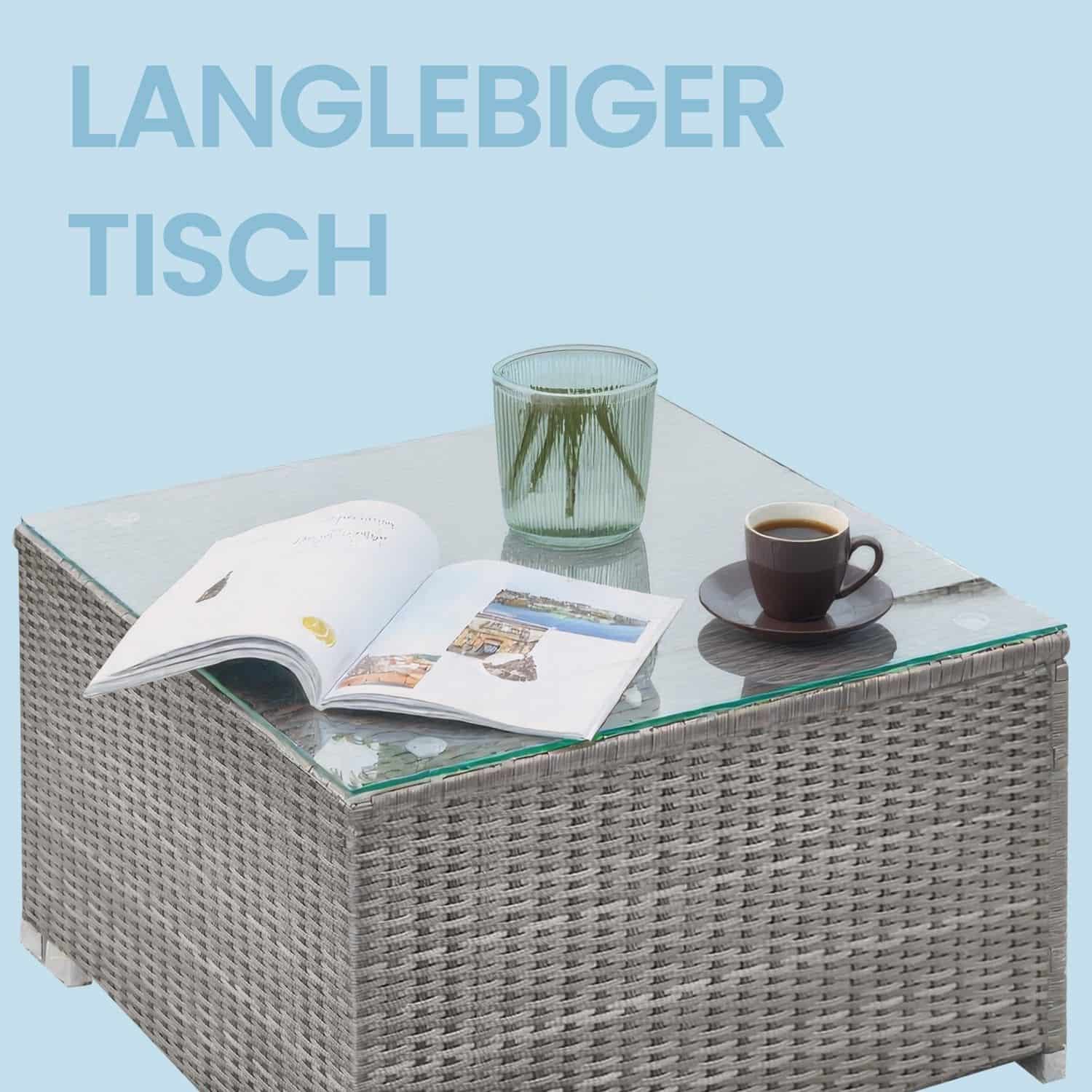 Gartenmöbel-Set, Terrassenmöbel aus PE-Polyrattan, Balkonmöbel mit Kissen und Glastisch Gartenmöbel-Set, Terrassenmöbel aus PE-Polyrattan, Balkonmöbel mit Kissen und Glastisch