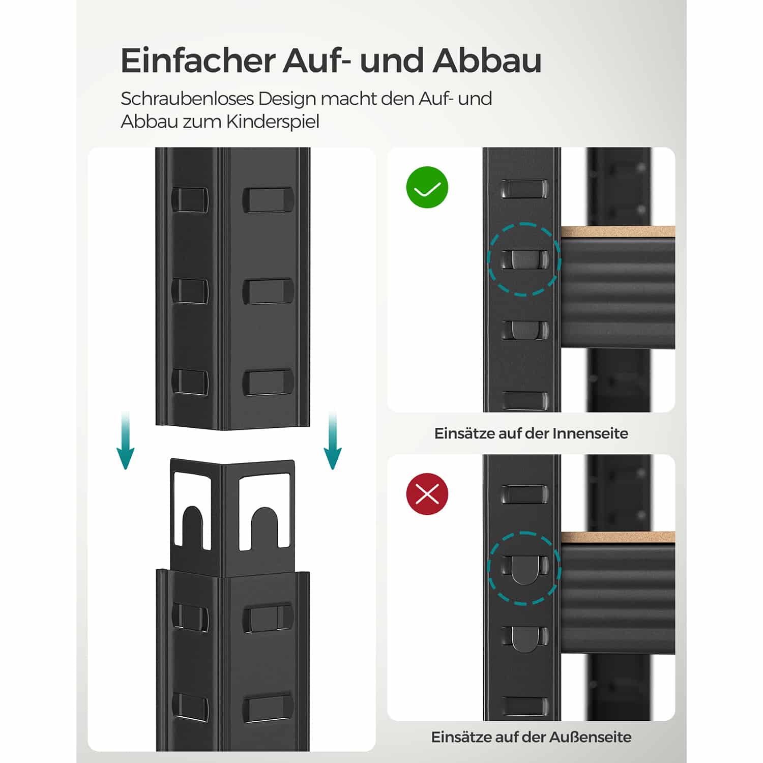 Standregal verstellbar mit 5 Ablagen 40 x 90 x 180 cm Greige-schwarz-B34GLR040B21 Standregal verstellbar mit 5 Ablagen 40 x 90 x 180 cm Greige-schwarz-B34GLR040B21