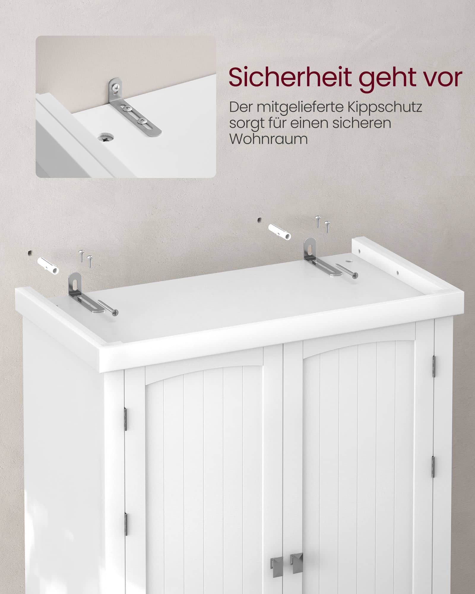 VASAGLE Küchenschrank Weiß mit Ablagen & Schublade