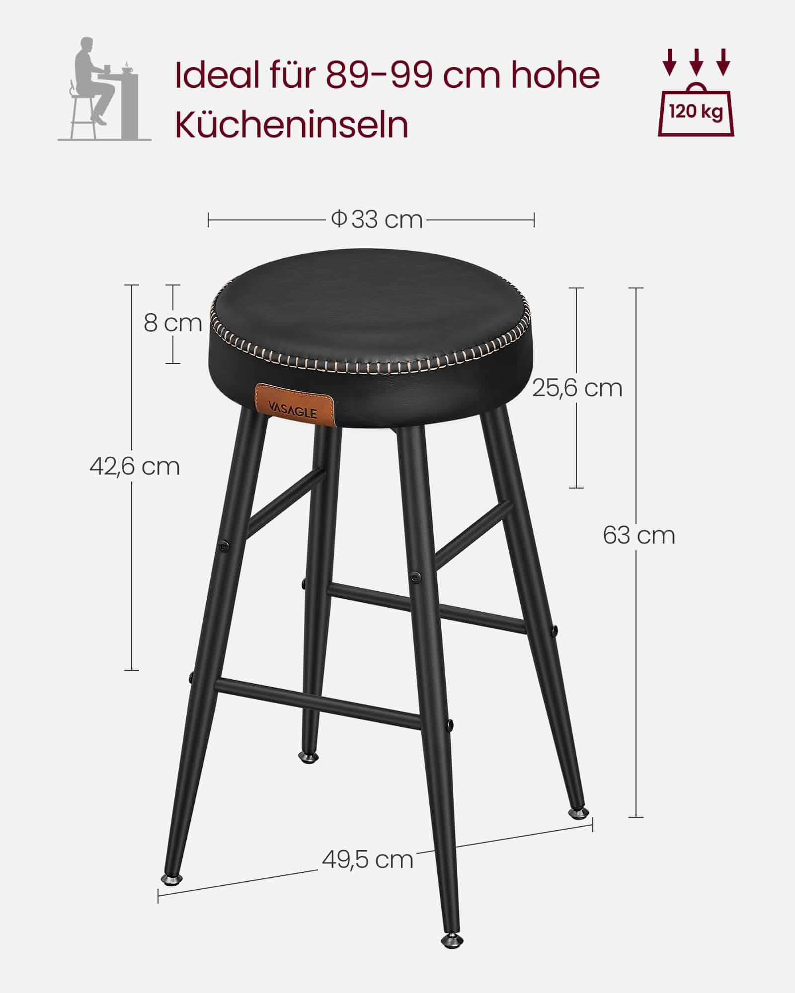 EKHO Kollektion - Barhocker 2er Set einfacher Aufbau 63 cm hoch