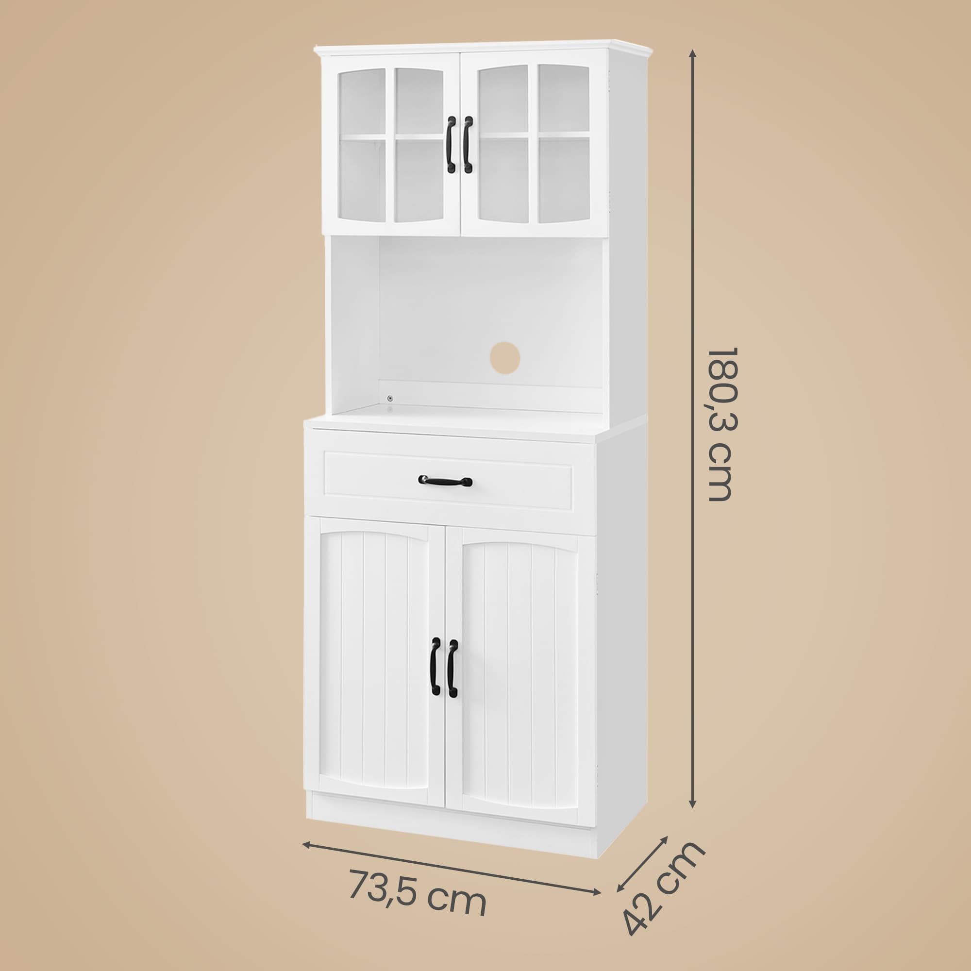Aufbewahrungsschrank, Küchenschrank mit Glastüren, verstellbaren Ablagen