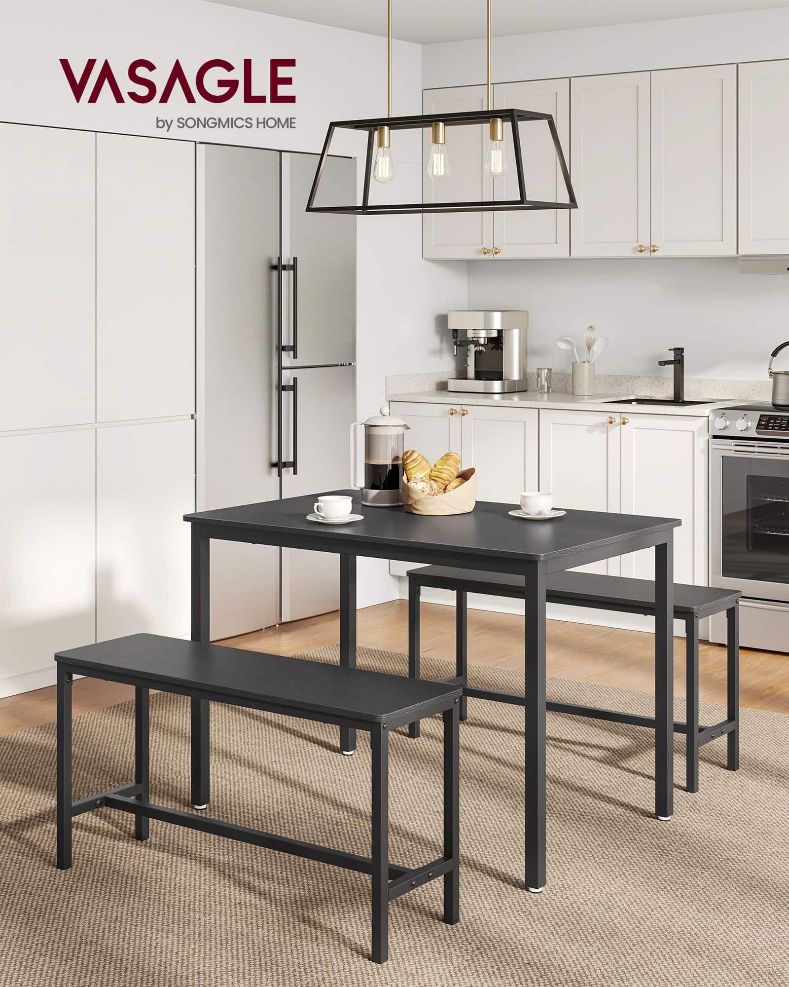 Esstisch mit 2 Bänken 3er Set aschschwarz-tintenschwarz Esstisch mit 2 Bänken 3er Set aschschwarz-tintenschwarz