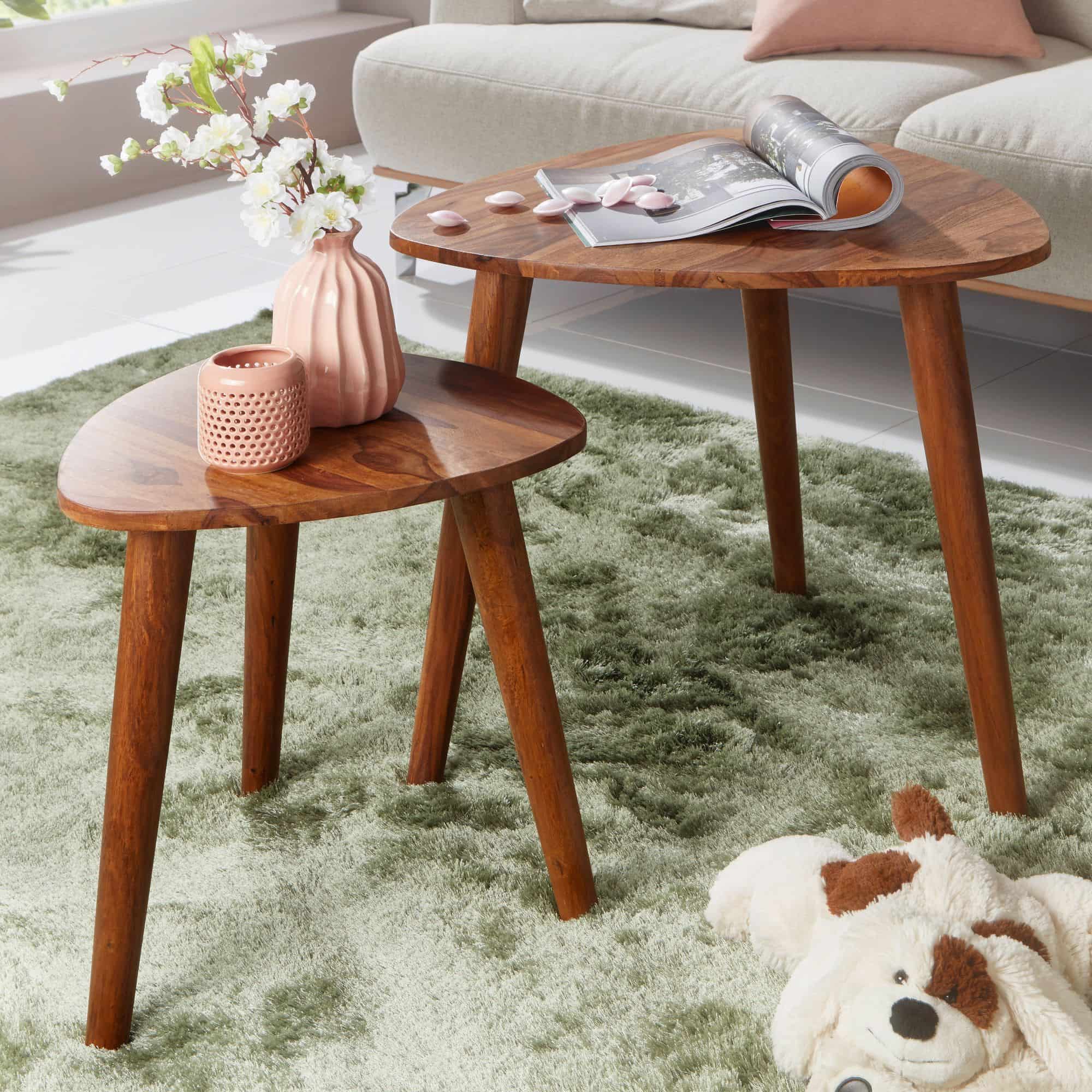 Design Satztisch WL5.574 Sheesham Massivholz Beistelltisch 2er Set Klein Design Satztisch WL5.574 Sheesham Massivholz Beistelltisch 2er Set Klein