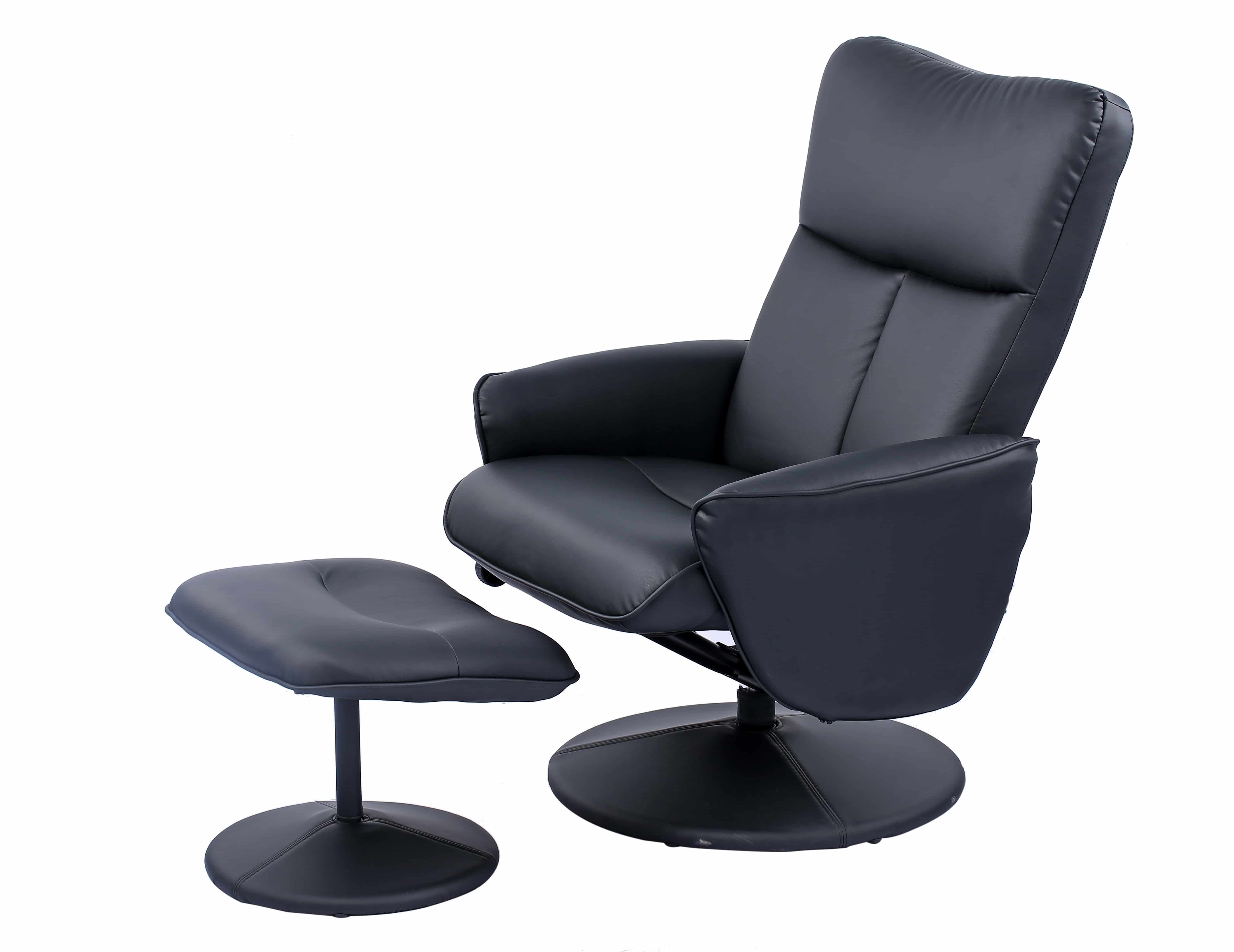 Relaxsessel Leandra 160 Schwarz mit Hocker – Kunstleder