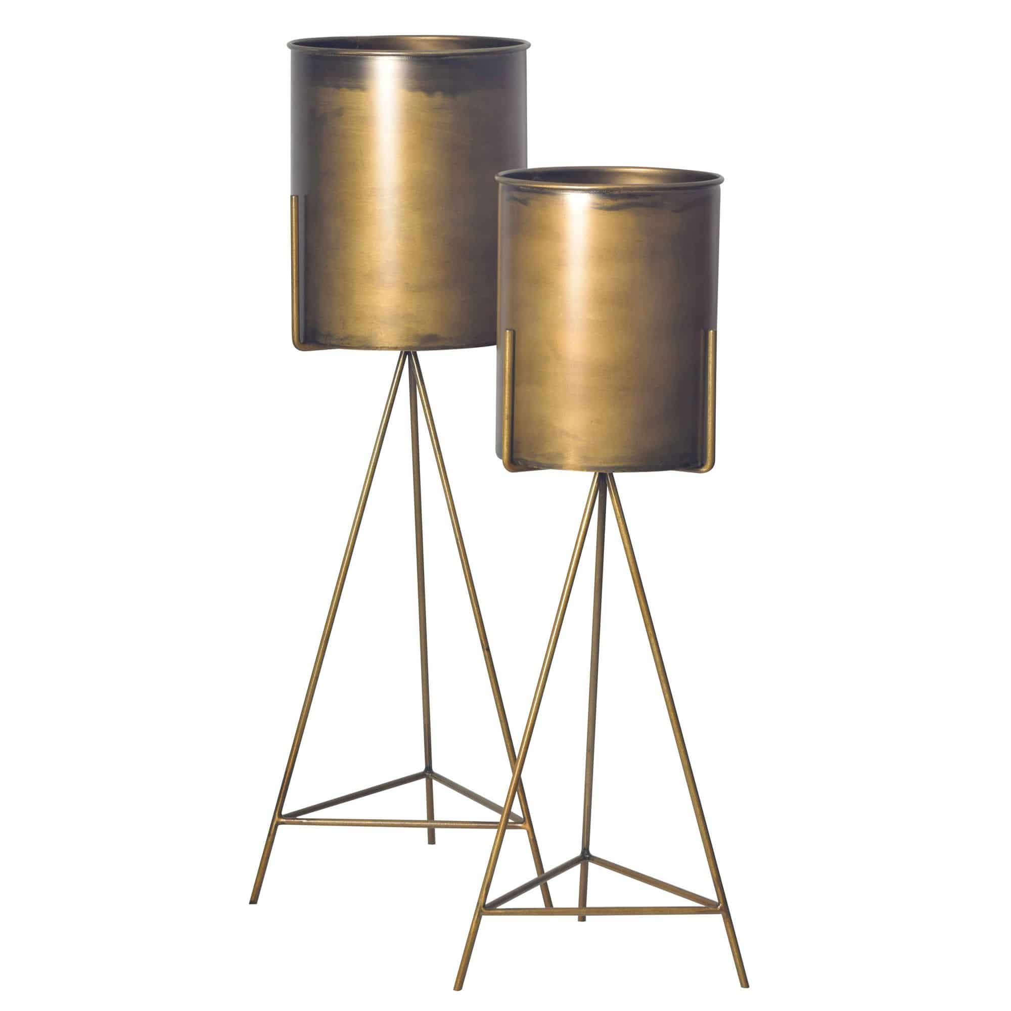 Blumentopf 2er Set Metall Pflanzkübel Gold mit Gestell Blumentopf 2er Set Metall Pflanzkübel Gold mit Gestell