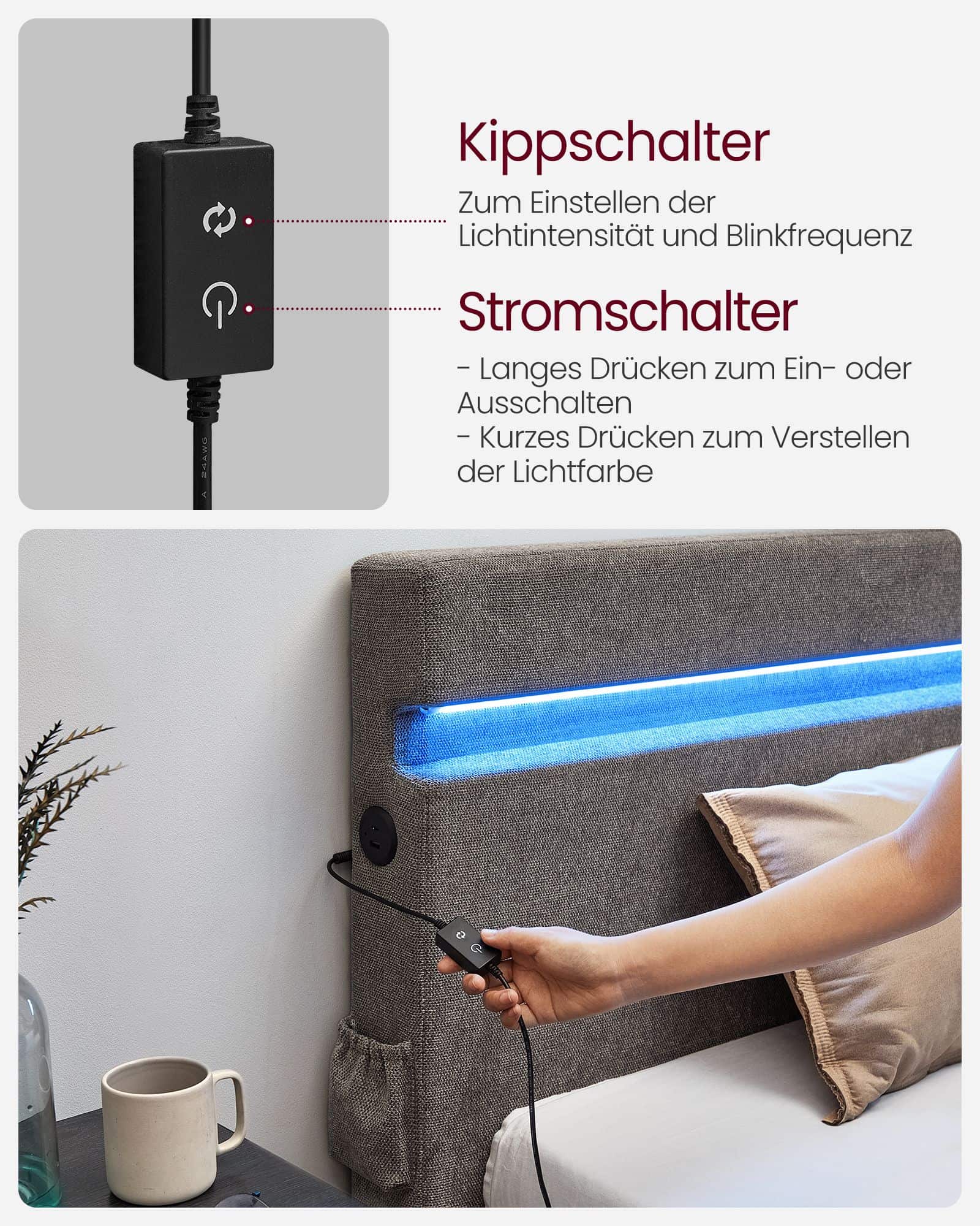 Doppelbett aus Metall 140 x 190 cm LED-Beleuchtung dunkelgrau Doppelbett aus Metall 140 x 190 cm LED-Beleuchtung dunkelgrau