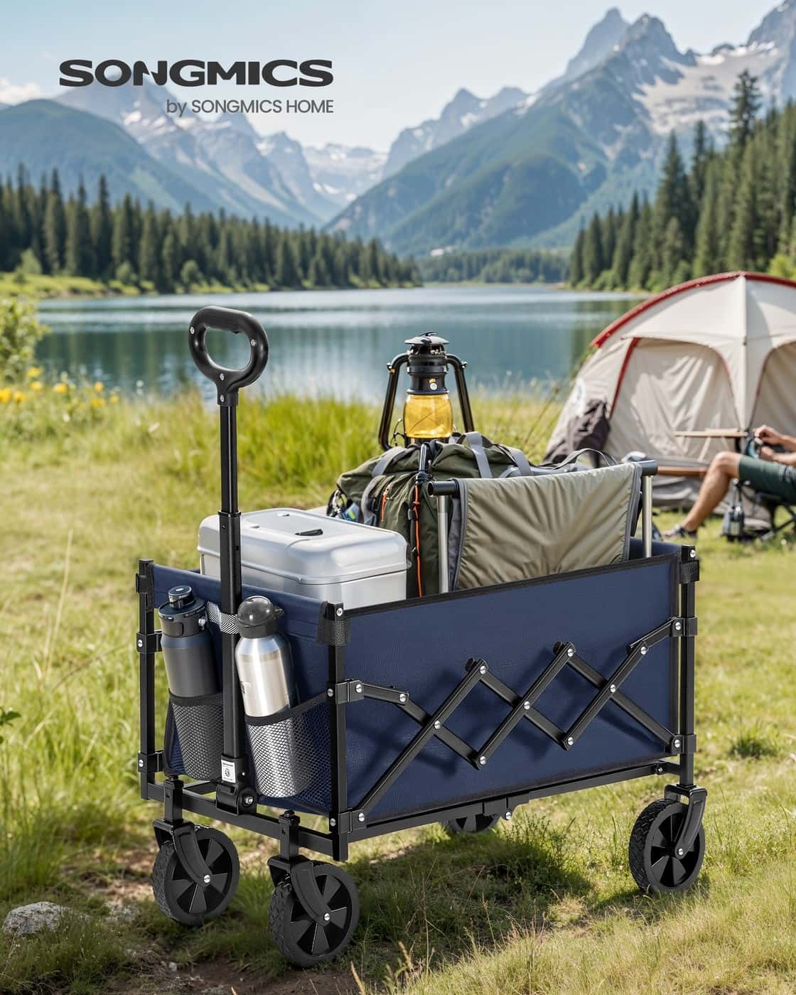 Kleiner Handwagen faltbar mit 4 verstärkten Rollen und Griff Mitternachtsblau