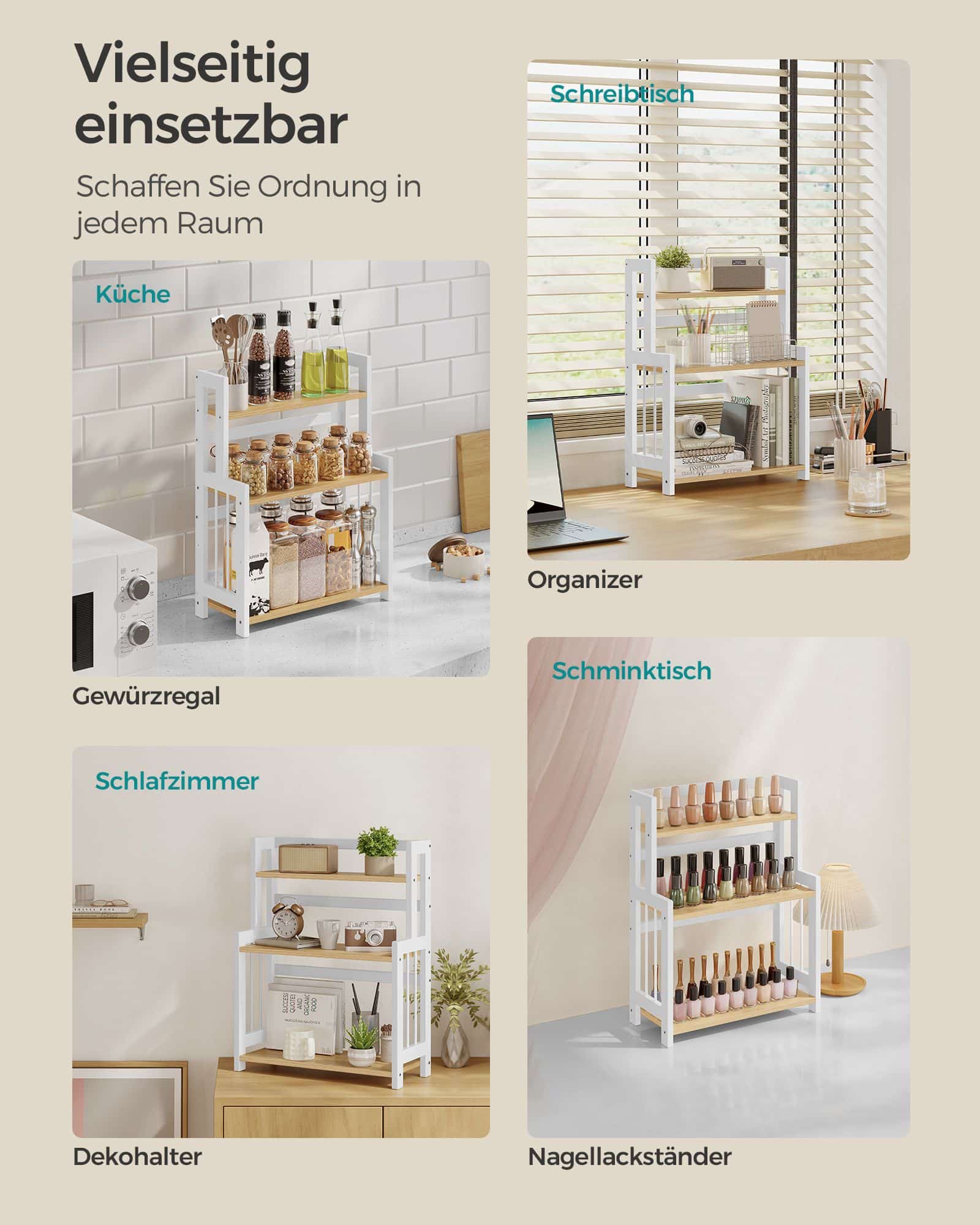 SONGMICS Gewürzregal – 3 Ebenen, natureiche