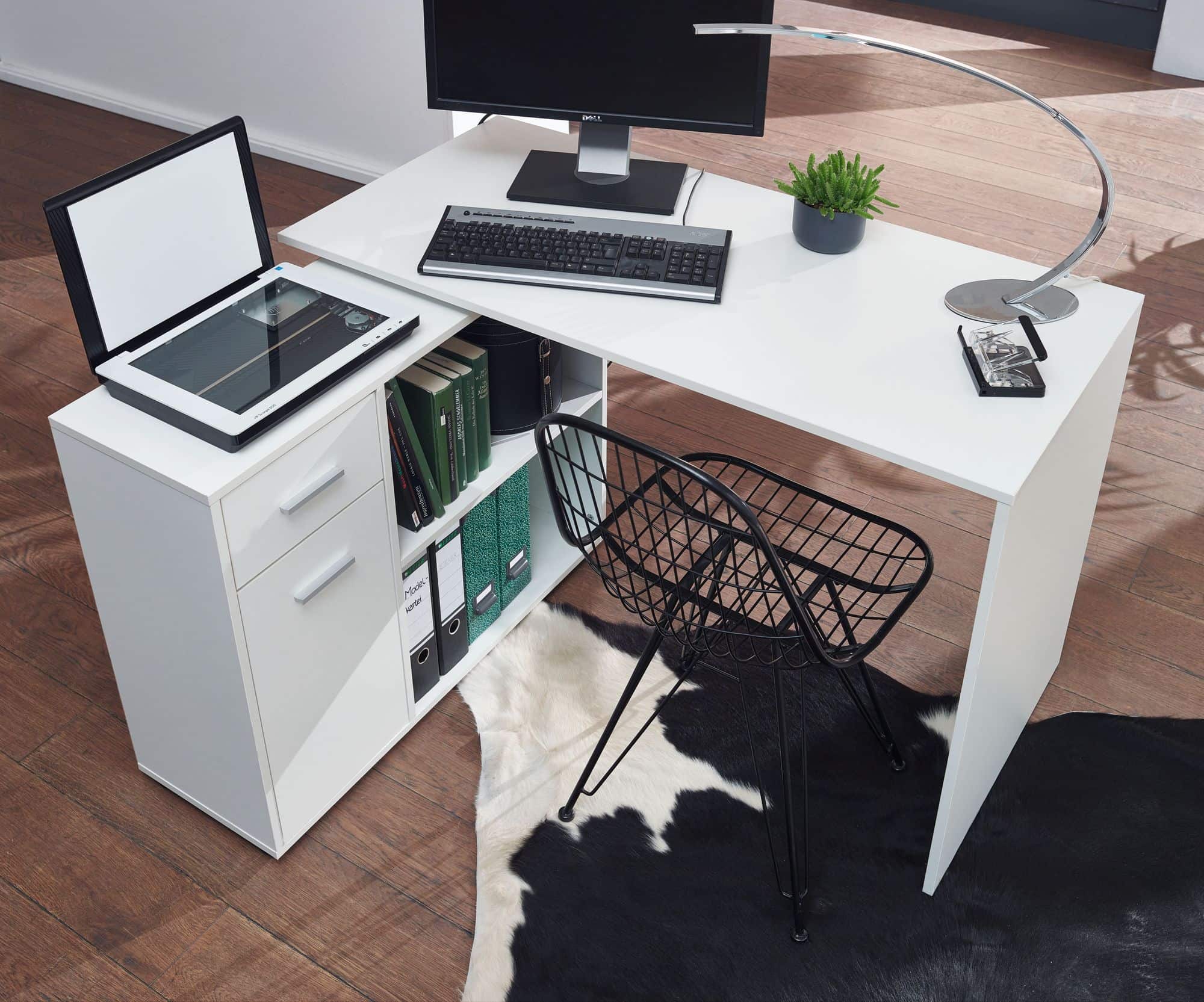 45943-WOHNLING-Design-Schreibtisch-mit-Regal-Eckschreibtisch-Weiss-Moderner-Buerotisch-Computertisch-Arbeitszimmer-Winkelschreibtisch-Home-Office-WL5-305-WL5-305_4 Design Eckschreibtisch mit Regal Weiß 120 x 75,5 x 106,5 cm