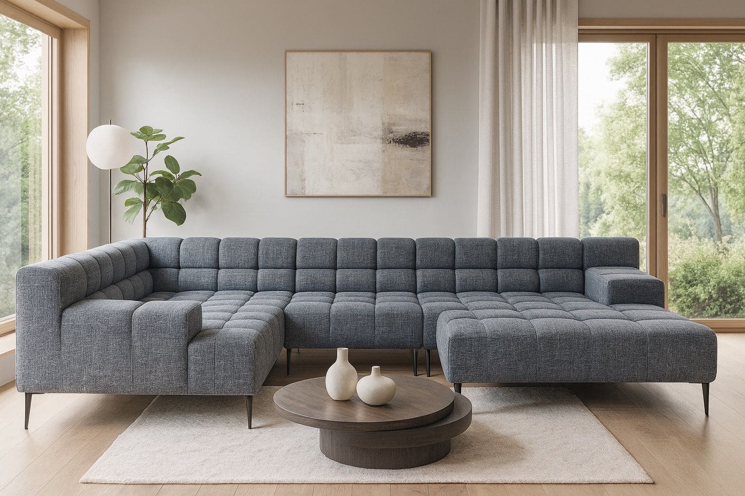 Wohnlandschaft Liam von designwerk – moderne Flachgewebe-Wohnlandschaft mit Sitztiefenverstellung