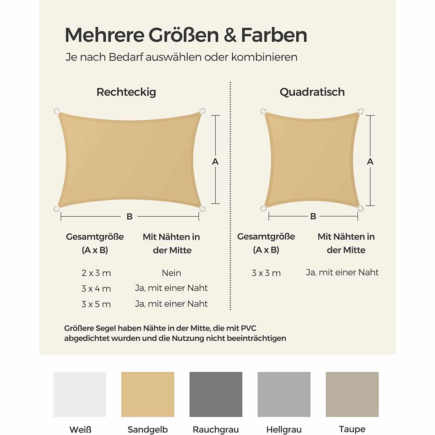 Sonnensegel 2 x 3 m rechteckig sandgelb Sonnensegel 2 x 3 m rechteckig sandgelb