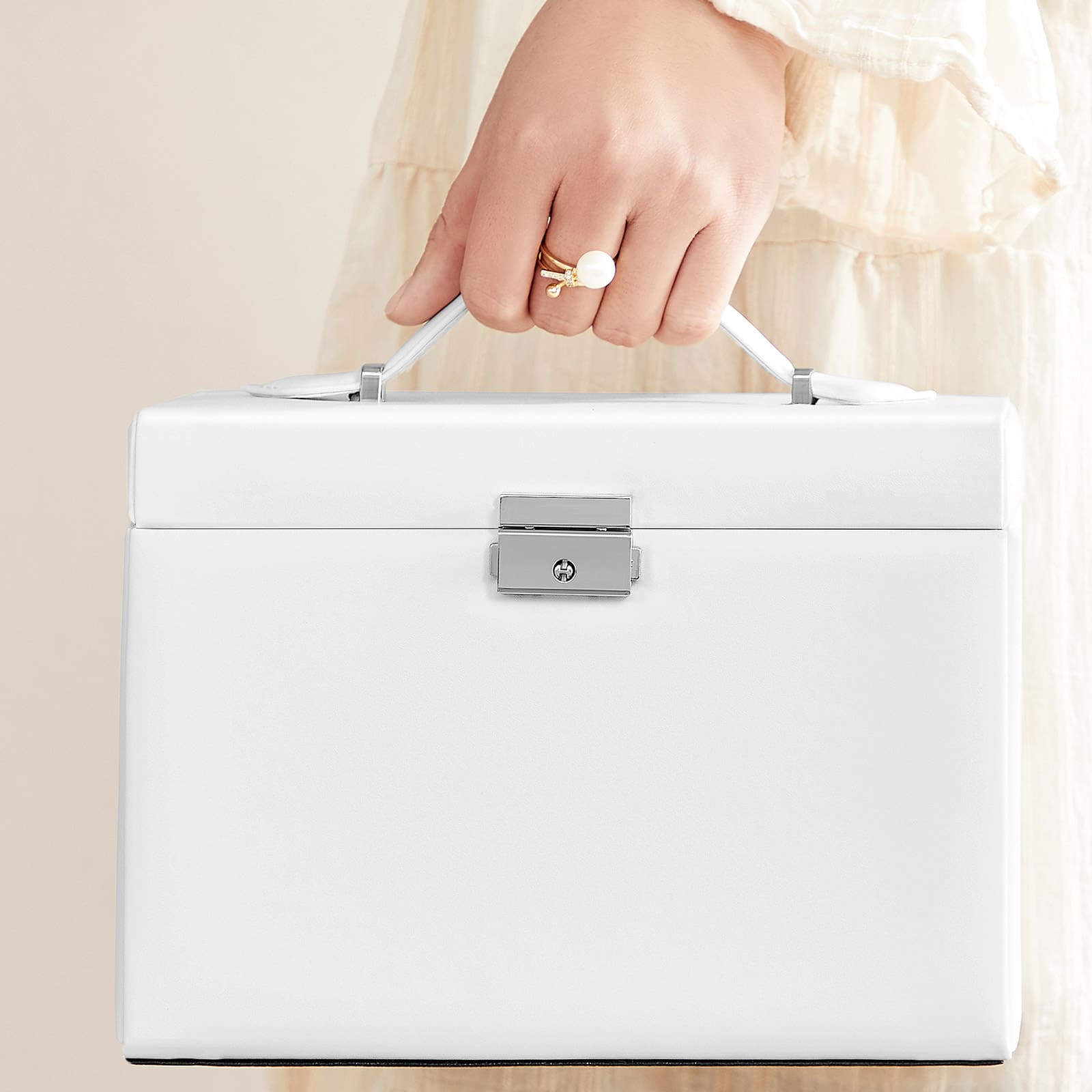 Schmuckbox mit 4 Ebenen Weiß-B34JBC159W01 Schmuckbox mit 4 Ebenen Weiß-B34JBC159W01