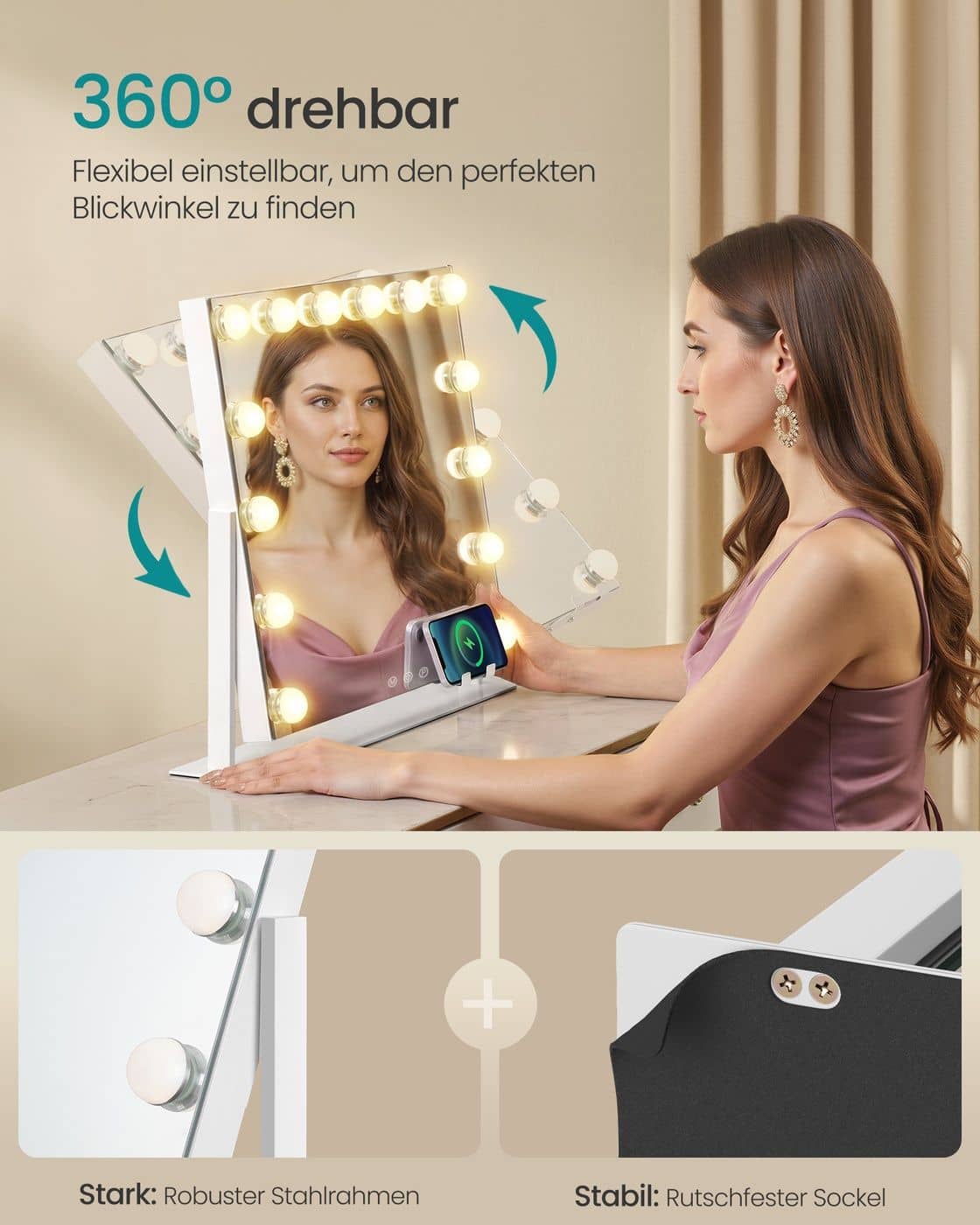 Schminkspiegel mit Beleuchtung und 14 LED-Glühbirnen Schminkspiegel mit Beleuchtung und 14 LED-Glühbirnen