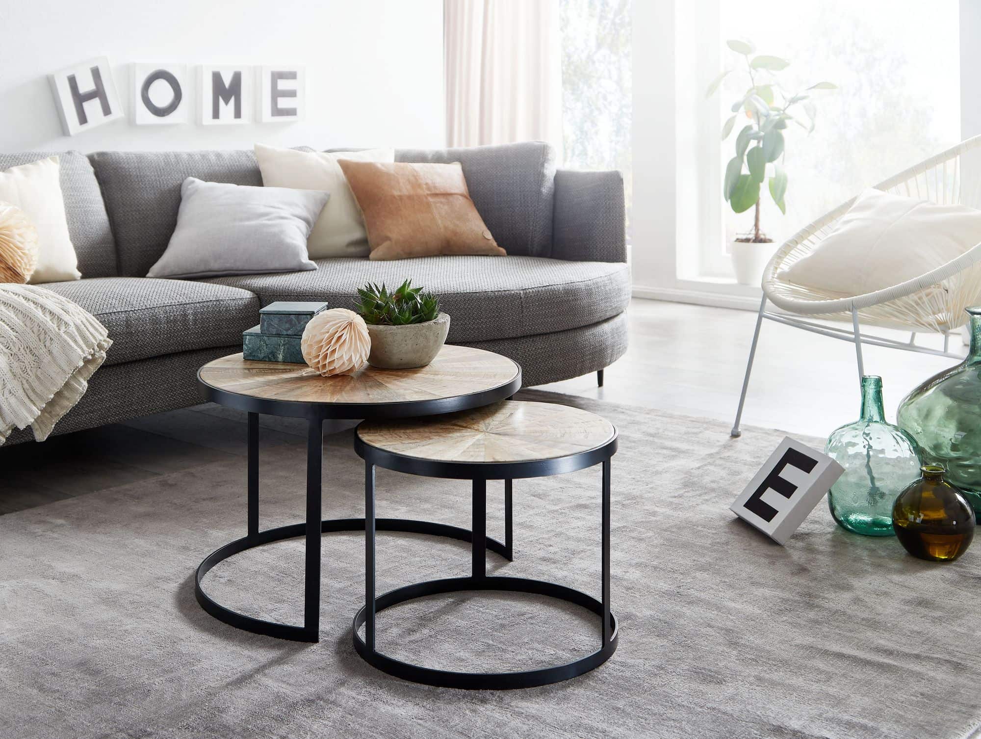 Design Couchtisch 2er Set Mango Massivholz Satztisch Rund Design Couchtisch 2er Set Mango Massivholz Satztisch Rund