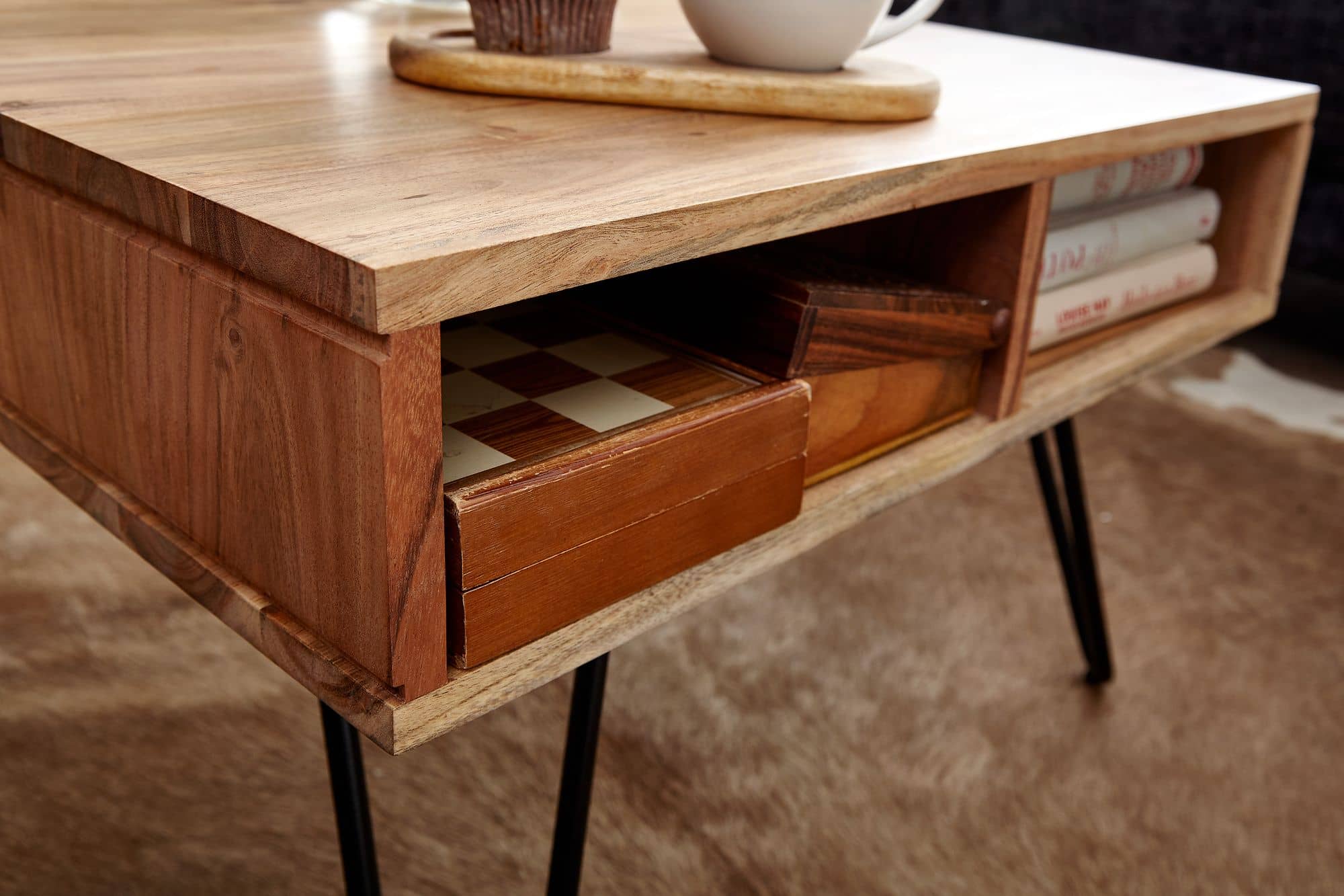 Couchtisch 60x60x40 cm Akazie Massivholz / Metall Design Sofatisch Eckig Couchtisch 60x60x40 cm Akazie Massivholz / Metall Design Sofatisch Eckig