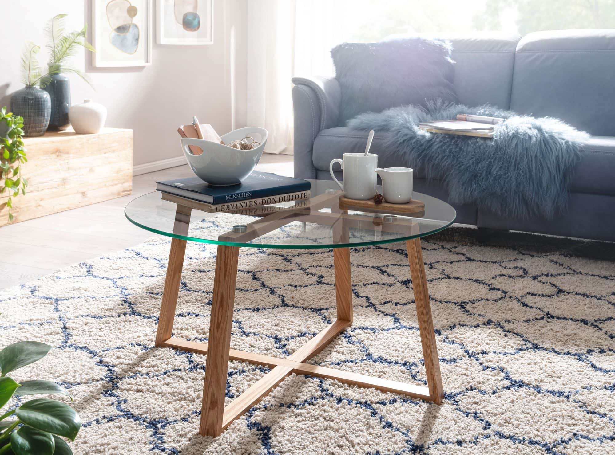 64444-Wohnling-Couchtisch-mit-Glasplatte-rund-78x41-cm-WL6-495-WL6-495_4 Couchtisch 78x78x41 cm Sofatisch Eiche Massivholz / Glas Rund