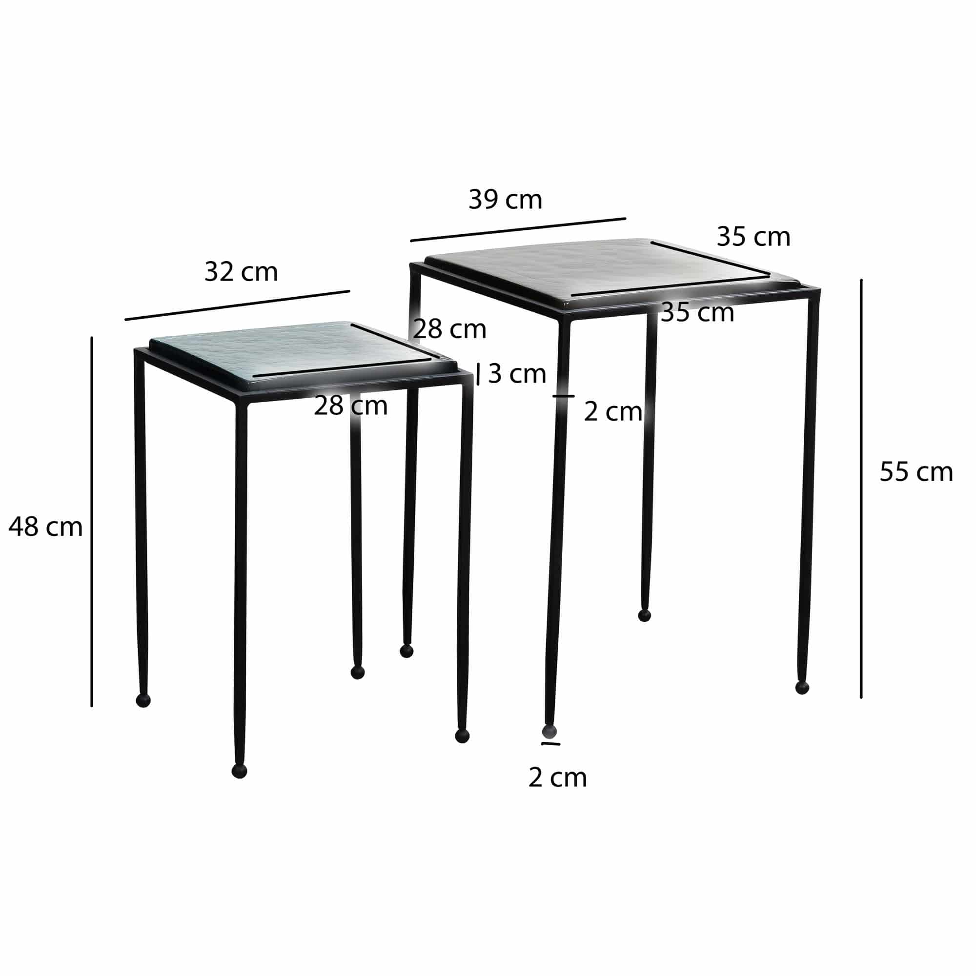 Beistelltisch 2er Set Blau Schwarz Design Satztisch Glas Metall Eckig Beistelltisch 2er Set Blau Schwarz Design Satztisch Glas Metall Eckig