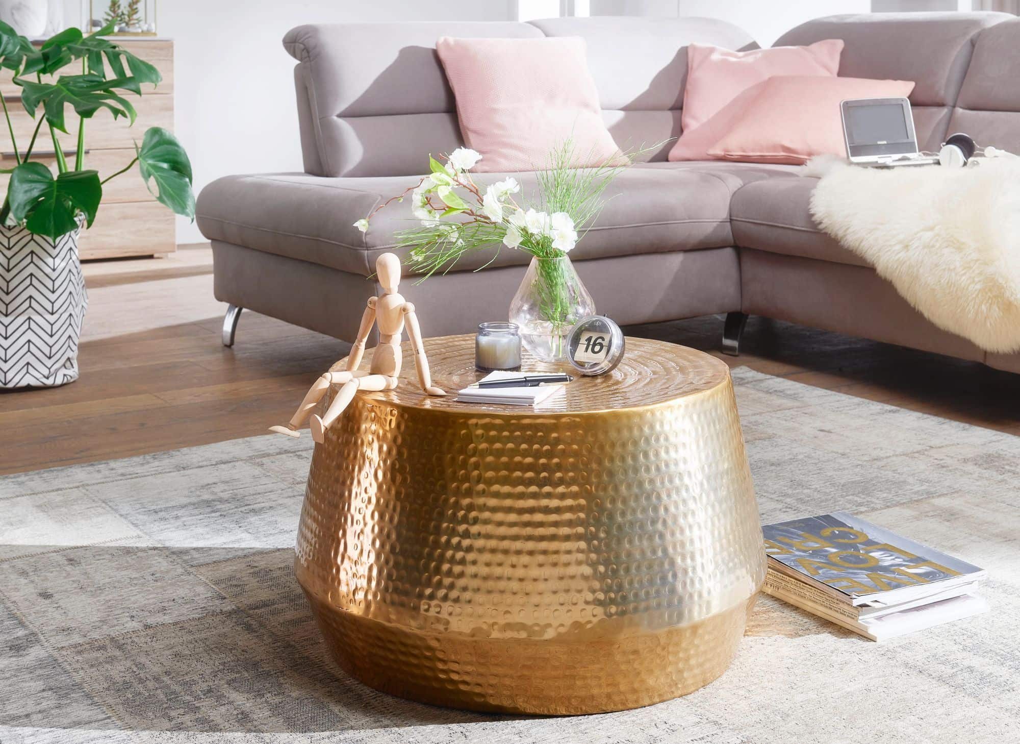 46304-WOHNLING-Couchtisch-MAHESH-60x60x36-cm-Alum_1 Couchtisch 60x36x60 cm Aluminium Beistelltisch Gold Orientalisch Rund