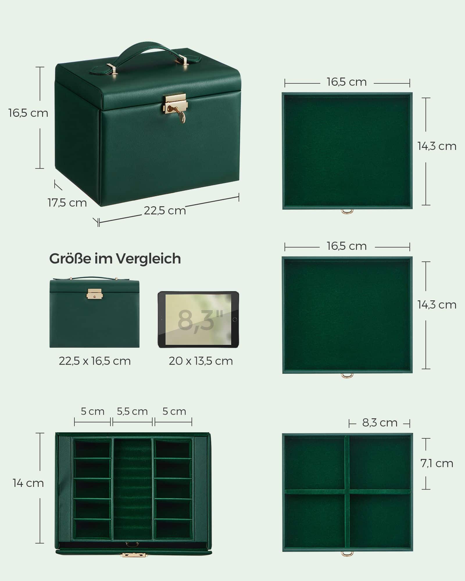 Schmuckkästchen 4 Ebenen mit Spiegel vintagegrün-JBC159C01 Schmuckkästchen 4 Ebenen mit Spiegel vintagegrün-JBC159C01