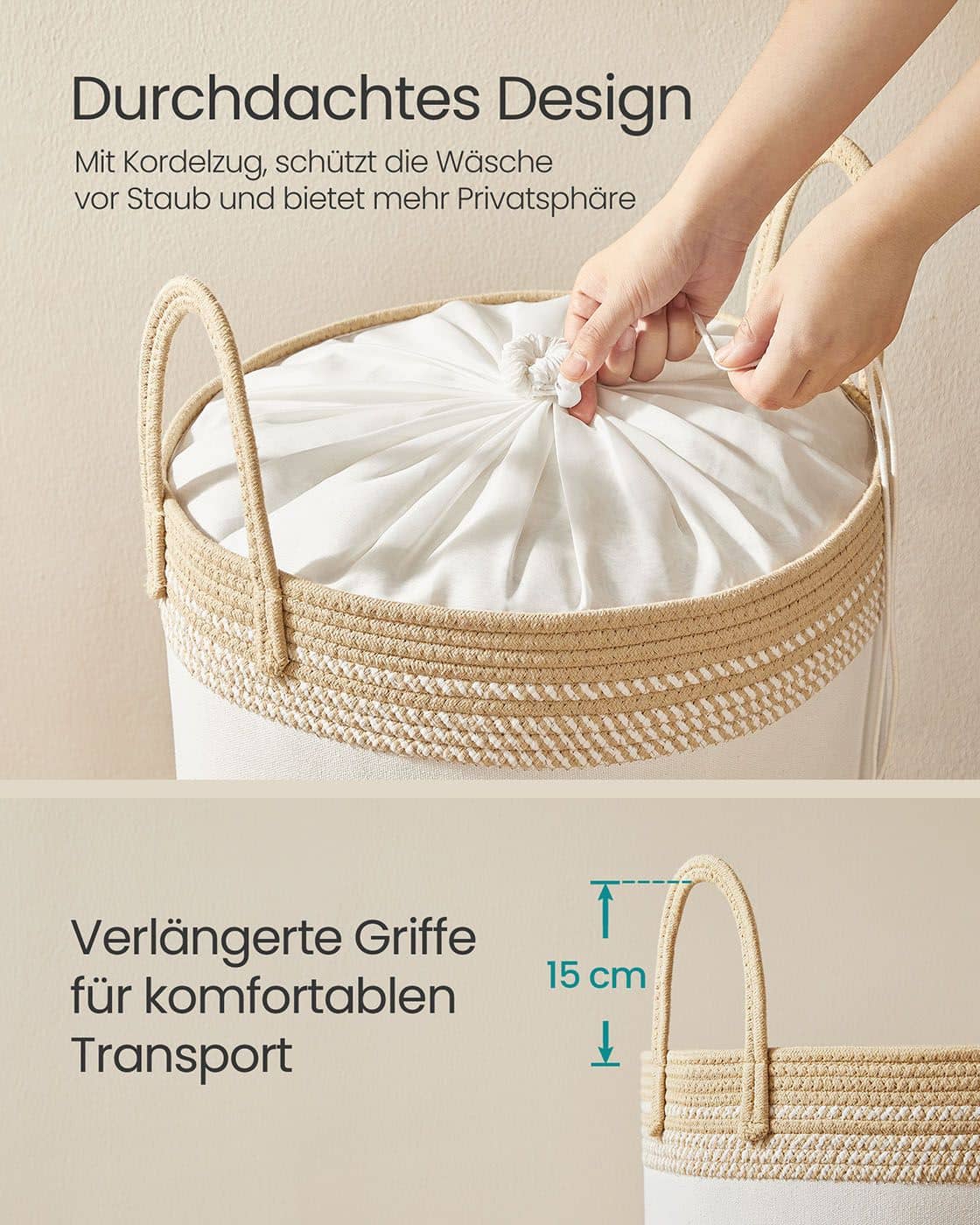 Wäschekorb 60 L mit Deckel und Griff 41 x 41 x 46 cm kamelbraun