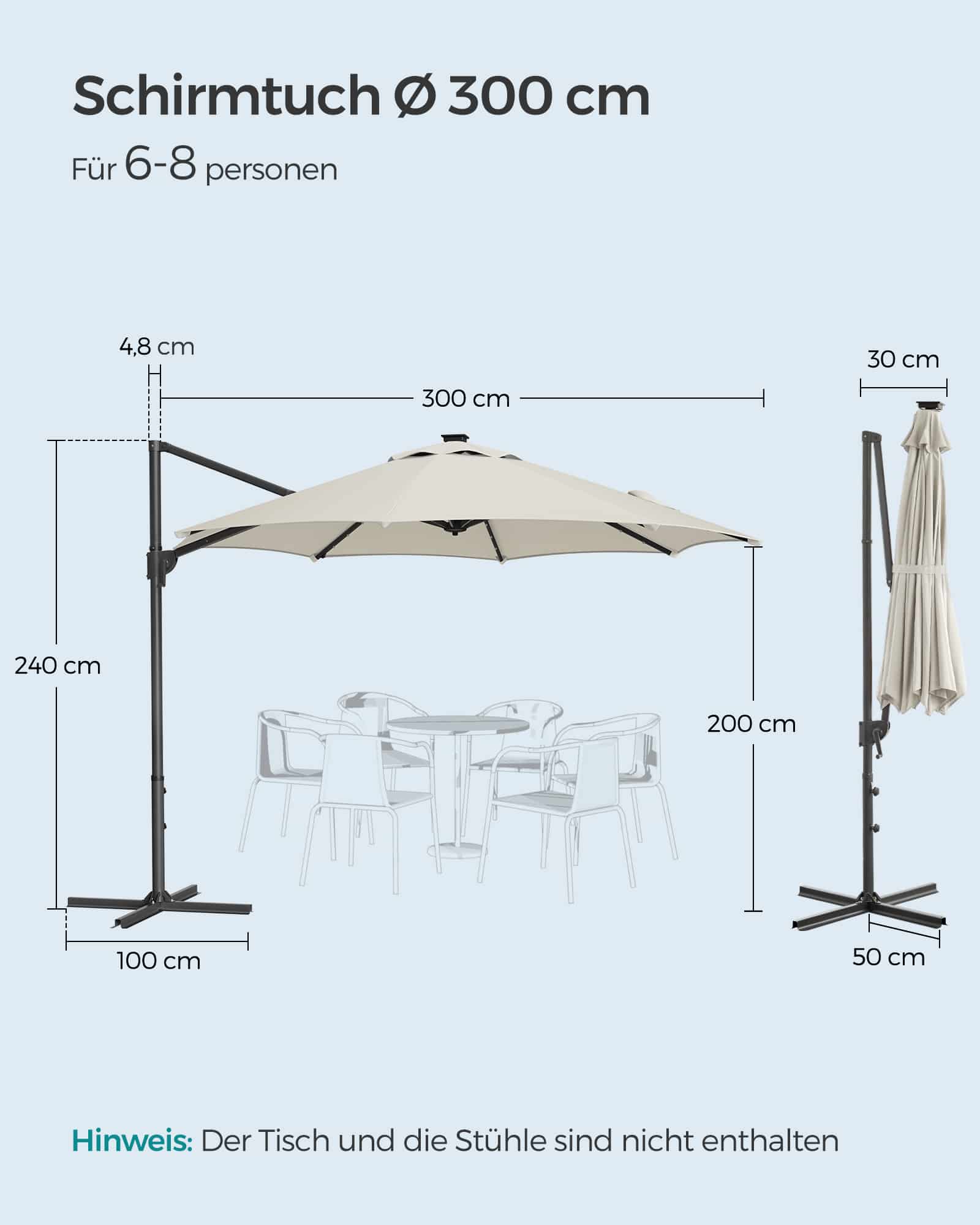 Sonnenschirm UPF 50+ um 360° drehbar