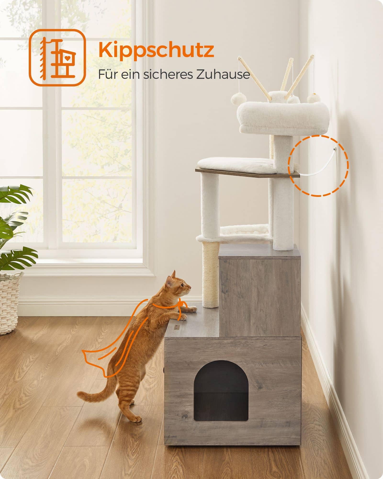 Kratzbaum mit Katzenklo-Schrank abnehmbar greige-PCT113G01 Kratzbaum mit Katzenklo-Schrank abnehmbar greige-PCT113G01