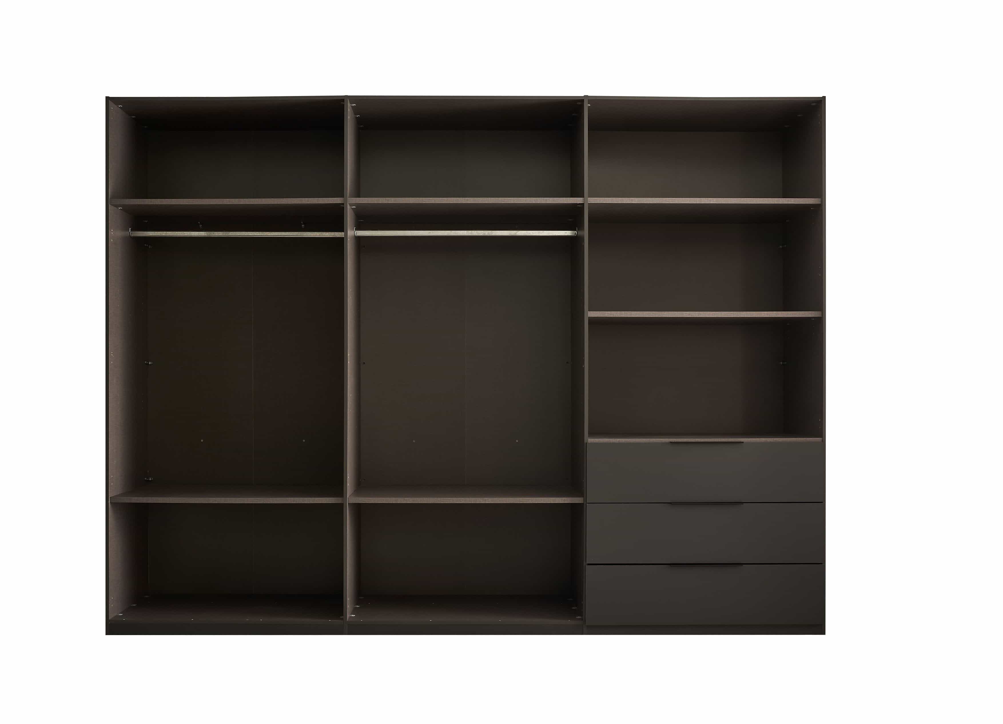 Nuka Kleiderschrank graphitgrau/hellgrau – 300 cm breit, mit Schubladen & Drehtüren, modernes Design Nuka Kleiderschrank graphitgrau/hellgrau – 300 cm breit, mit Schubladen & Drehtüren, modernes Design