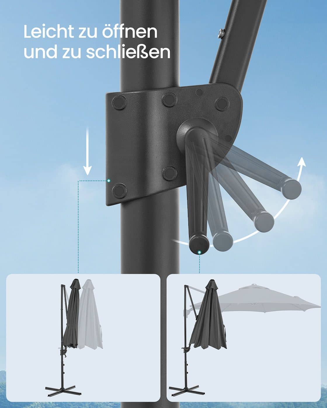 Sonnenschirm 300 cm UPF 50+ mit Kurbel und Kreuzfuß grau Sonnenschirm 300 cm UPF 50+ mit Kurbel und Kreuzfuß grau