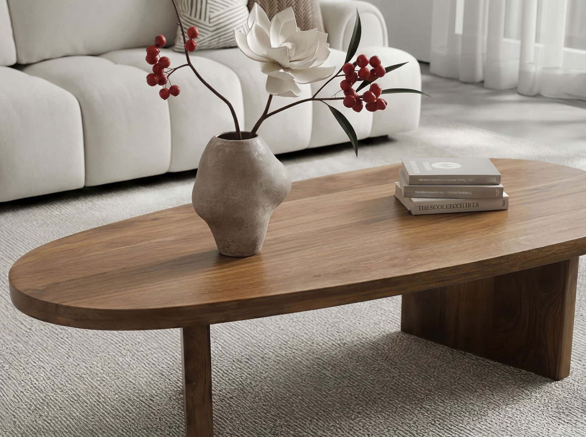 Couchtisch Mango Massivholz oval 120cm - Handgefertigter Wohnzimmertisch im modernen Design mit abgerundeter Form - Flacher Beistelltisch Sofatisch aus Echtholz Handmade