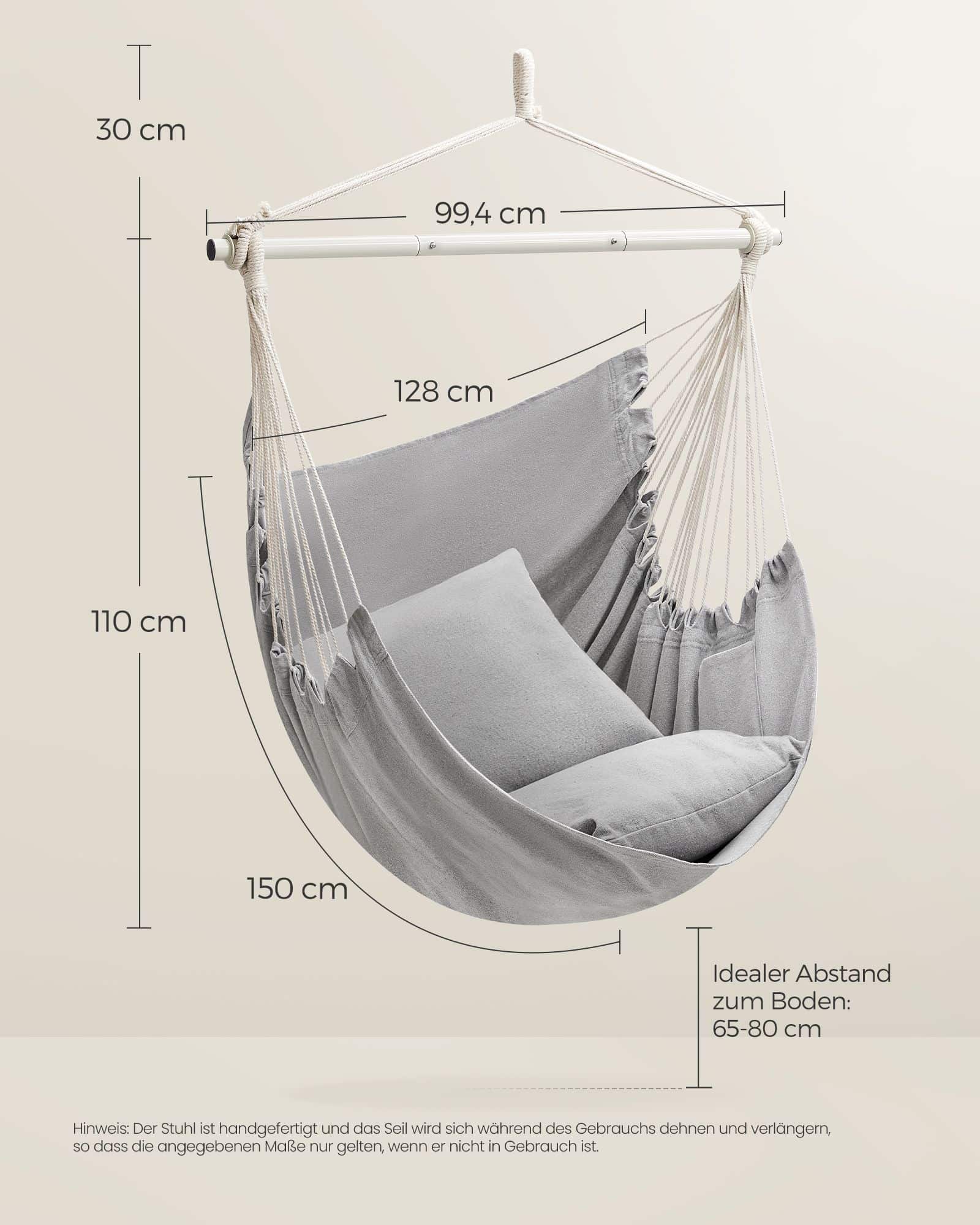 Hängesessel mit 2 Kissen und Metallkette taubengrau Hängesessel mit 2 Kissen und Metallkette taubengrau