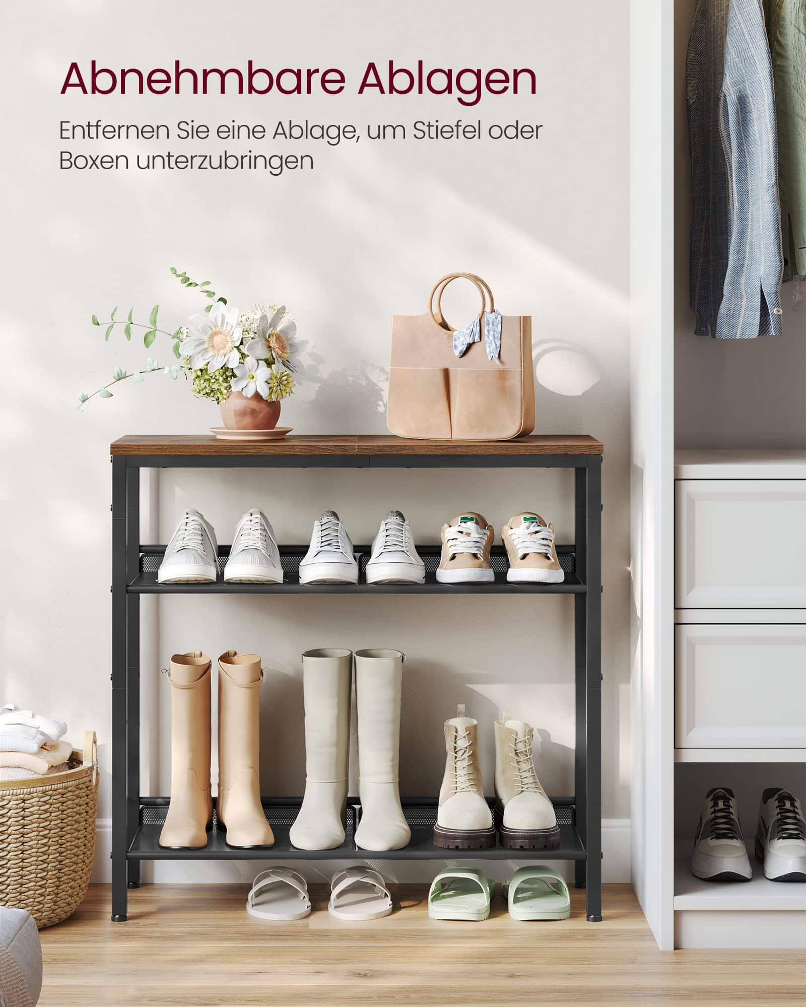 Schuhablage 4 Ebenen mit verstellbaren Gitterablagen-LBS040B01 Schuhablage 4 Ebenen mit verstellbaren Gitterablagen-LBS040B01