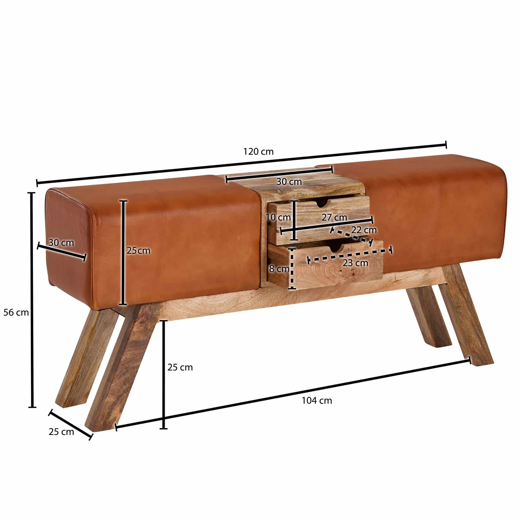 Design Turnbock Sitzbank Braun mit Schubladen 120x56x30 cm Design Turnbock Sitzbank Braun mit Schubladen 120x56x30 cm