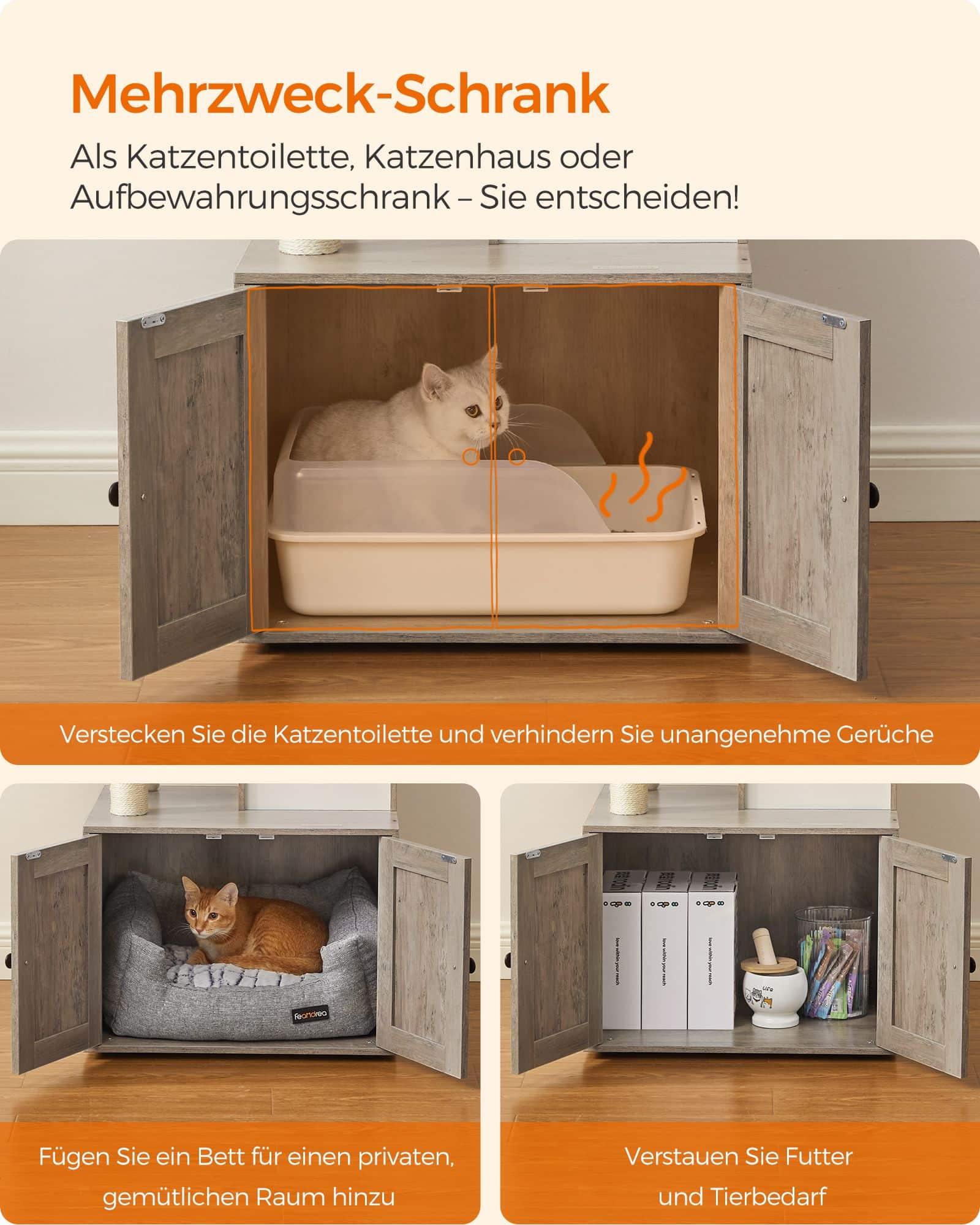 Kratzbaum mit Katzenklo-Schrank abnehmbar greige-PCT113G01 Kratzbaum mit Katzenklo-Schrank abnehmbar greige-PCT113G01