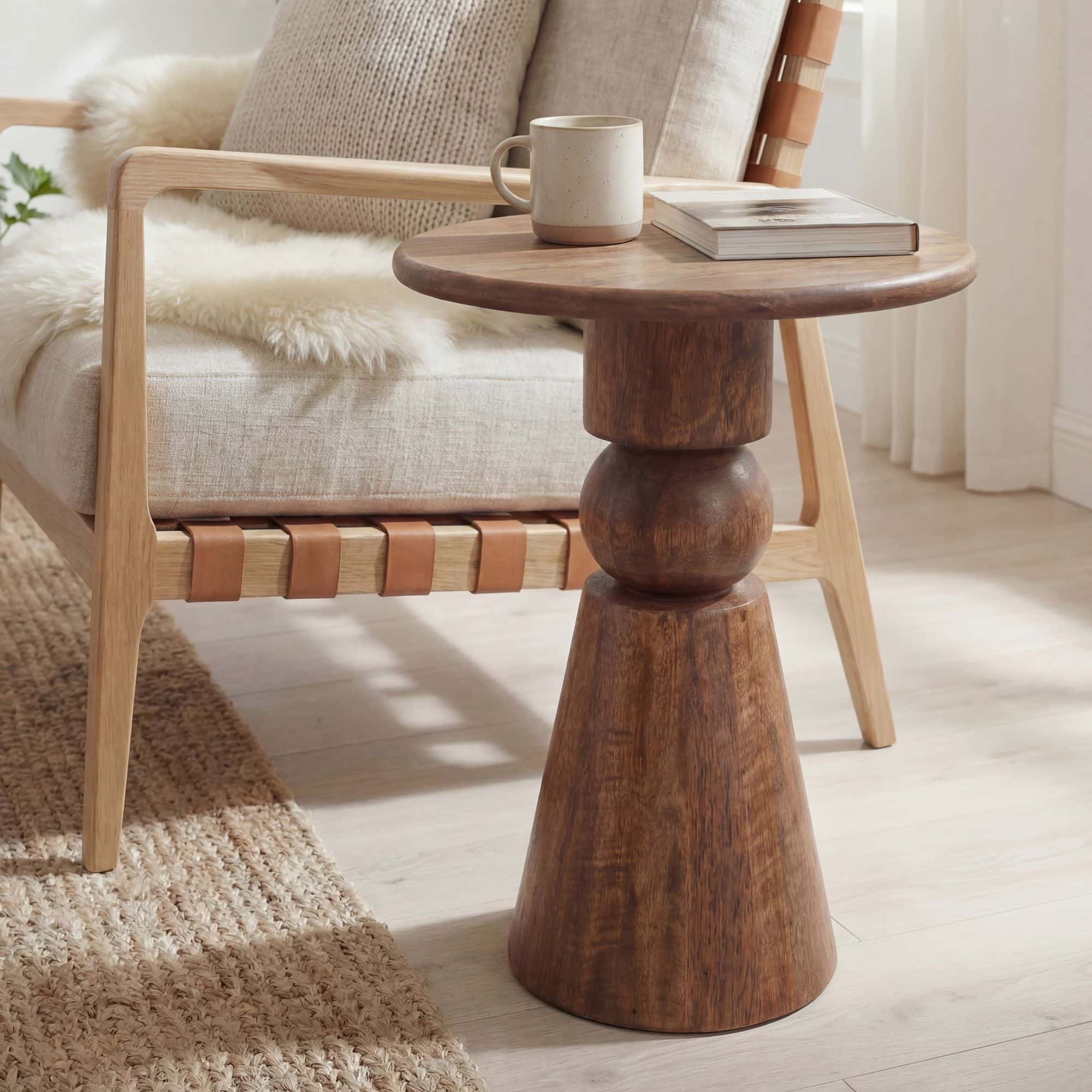 Beistelltisch Mango Massivholz Braun 35cm - Design Anstelltisch Holz - Runder Wohnzimmertisch Massiv - Loungetisch Couchtisch Natur Handmade Beistelltisch Mango Massivholz Braun 35cm - Design Anstelltisch Holz - Runder Wohnzimmertisch Massiv - Loungetisch Couchtisch Natur Handmade