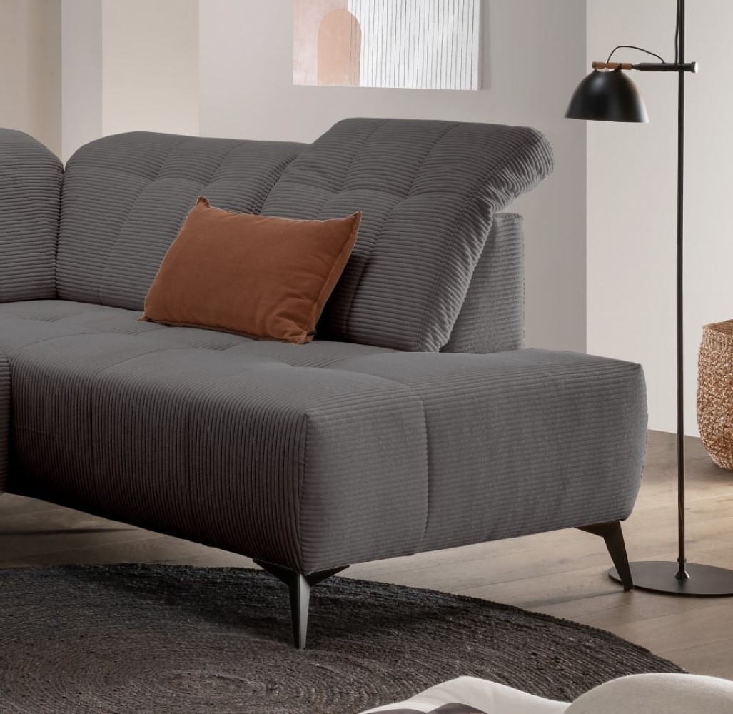 Cord Wohnlandschaft grau mit Elektrofunktion: Sano Cord Wohnlandschaft grau mit Elektrofunktion: Sano