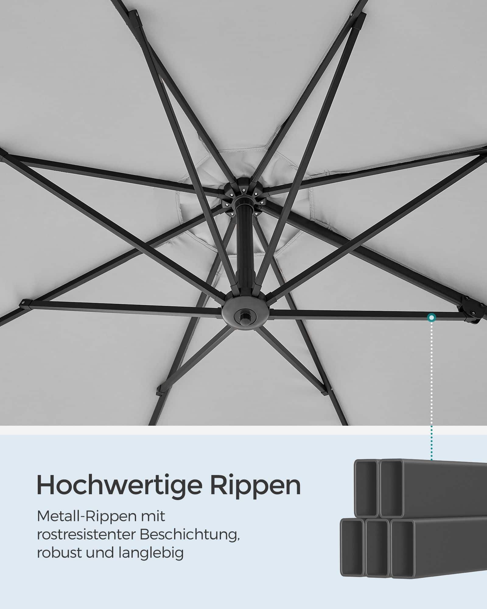 Ampelschirm UPF 50+ mit Kurbel und Kreuzfuß taubengrau Ampelschirm UPF 50+ mit Kurbel und Kreuzfuß taubengrau