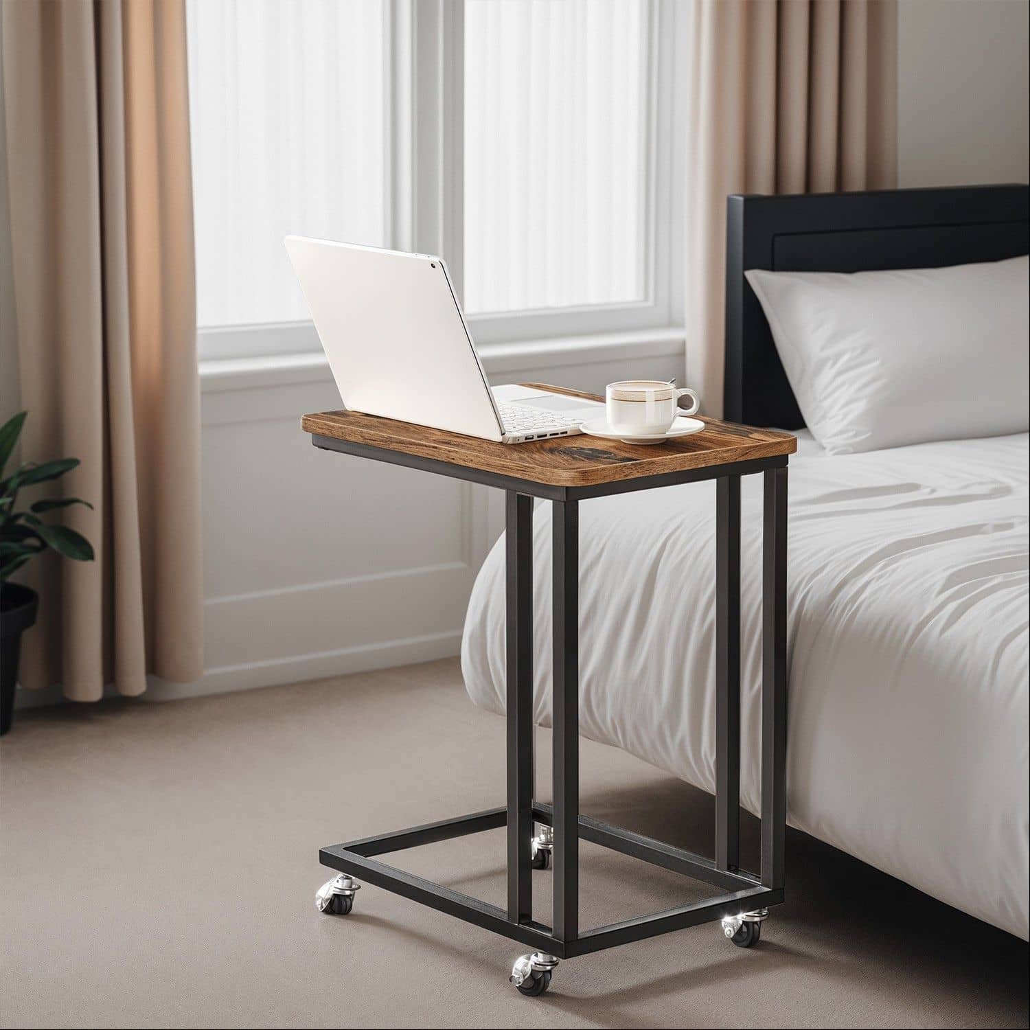 Beistelltisch, Sofatisch mit Rollen, C-Form Beistelltisch, Sofatisch mit Rollen, C-Form