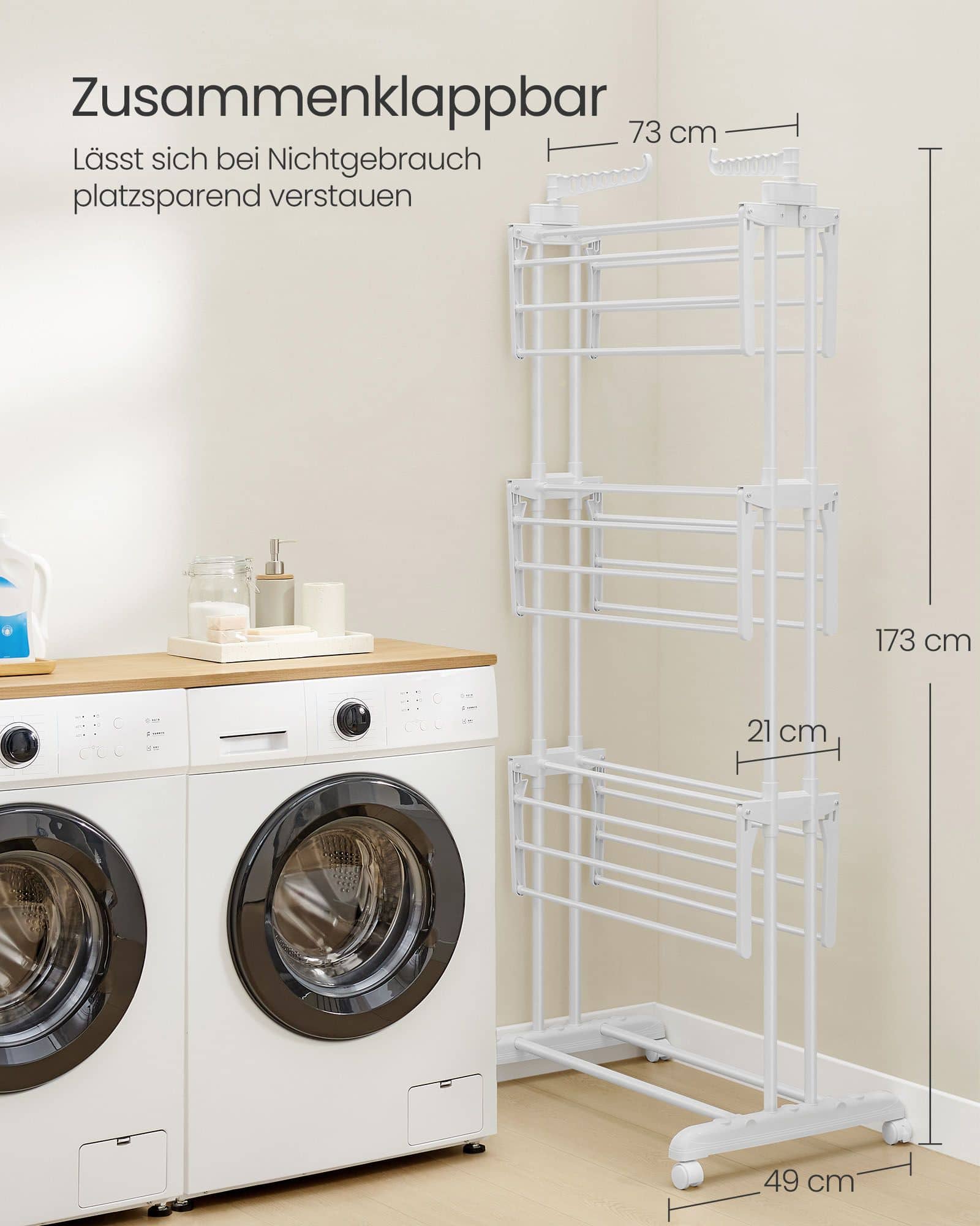 Wäscheständer mit 4 Ebenen und Rollen wolkenweiß Wäscheständer mit 4 Ebenen und Rollen wolkenweiß