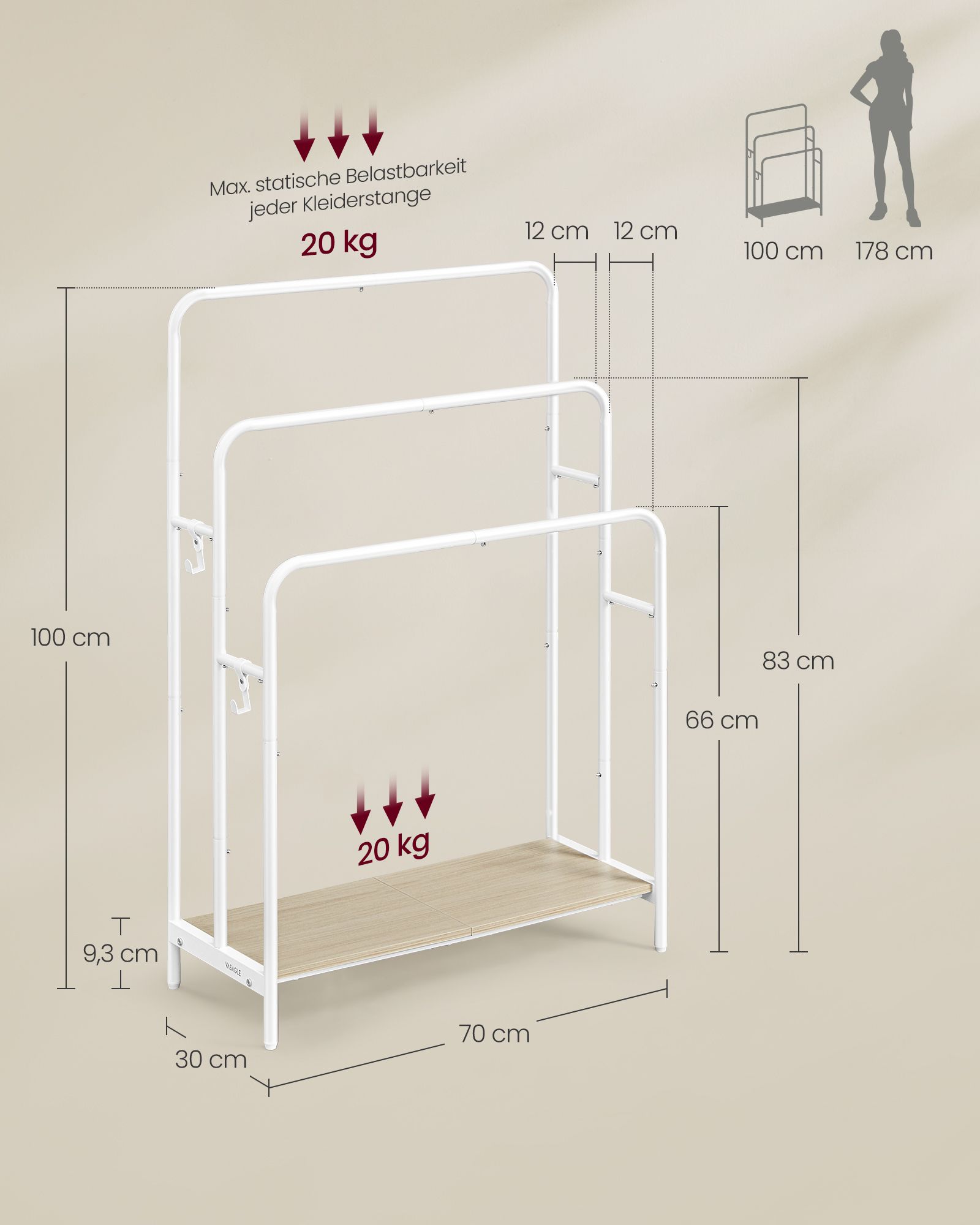 Handtuchhalter mit 3 Stangen wolkenweiß-naturbeige
